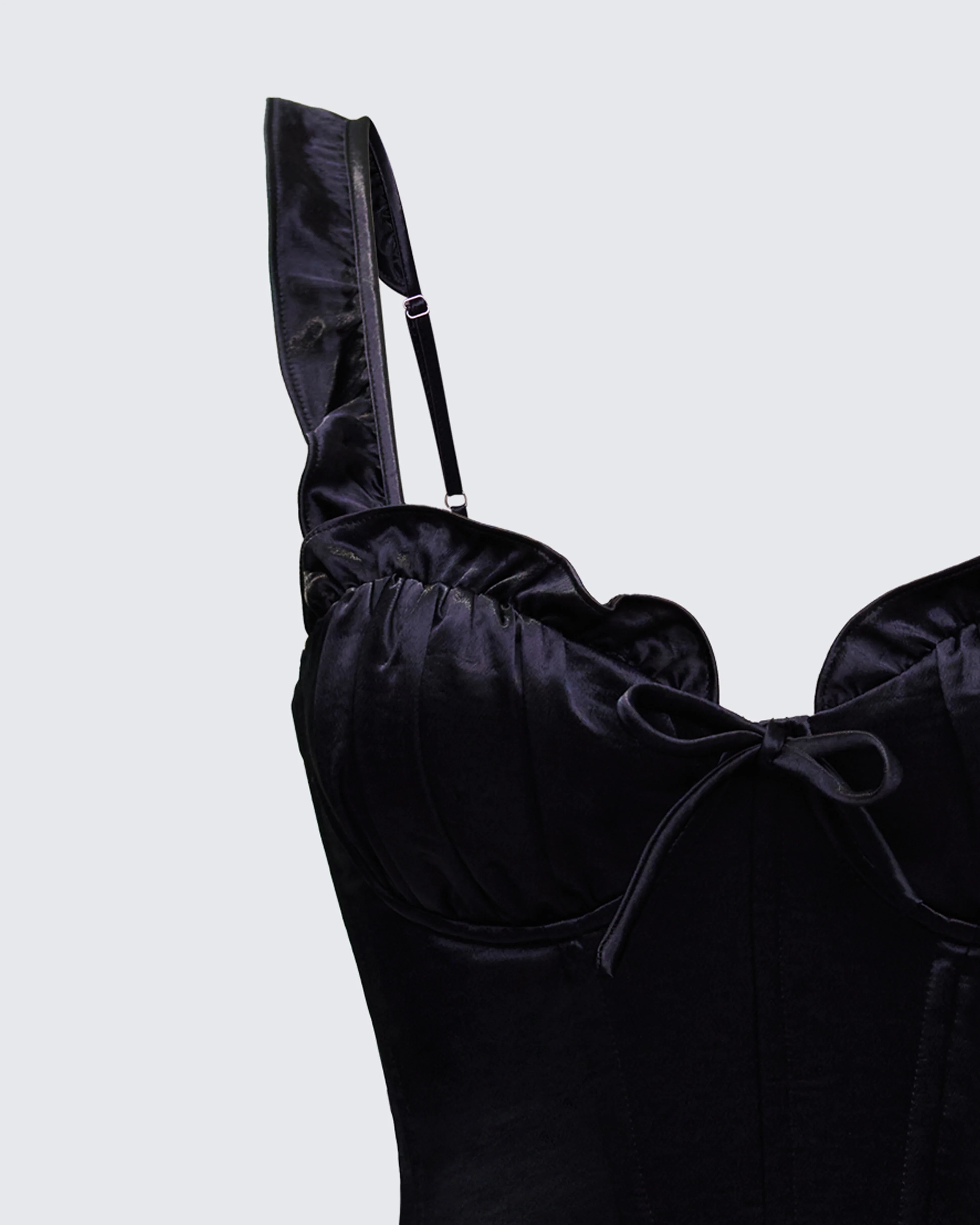 Odelle Black Satin Ruffle Dress - Image 6