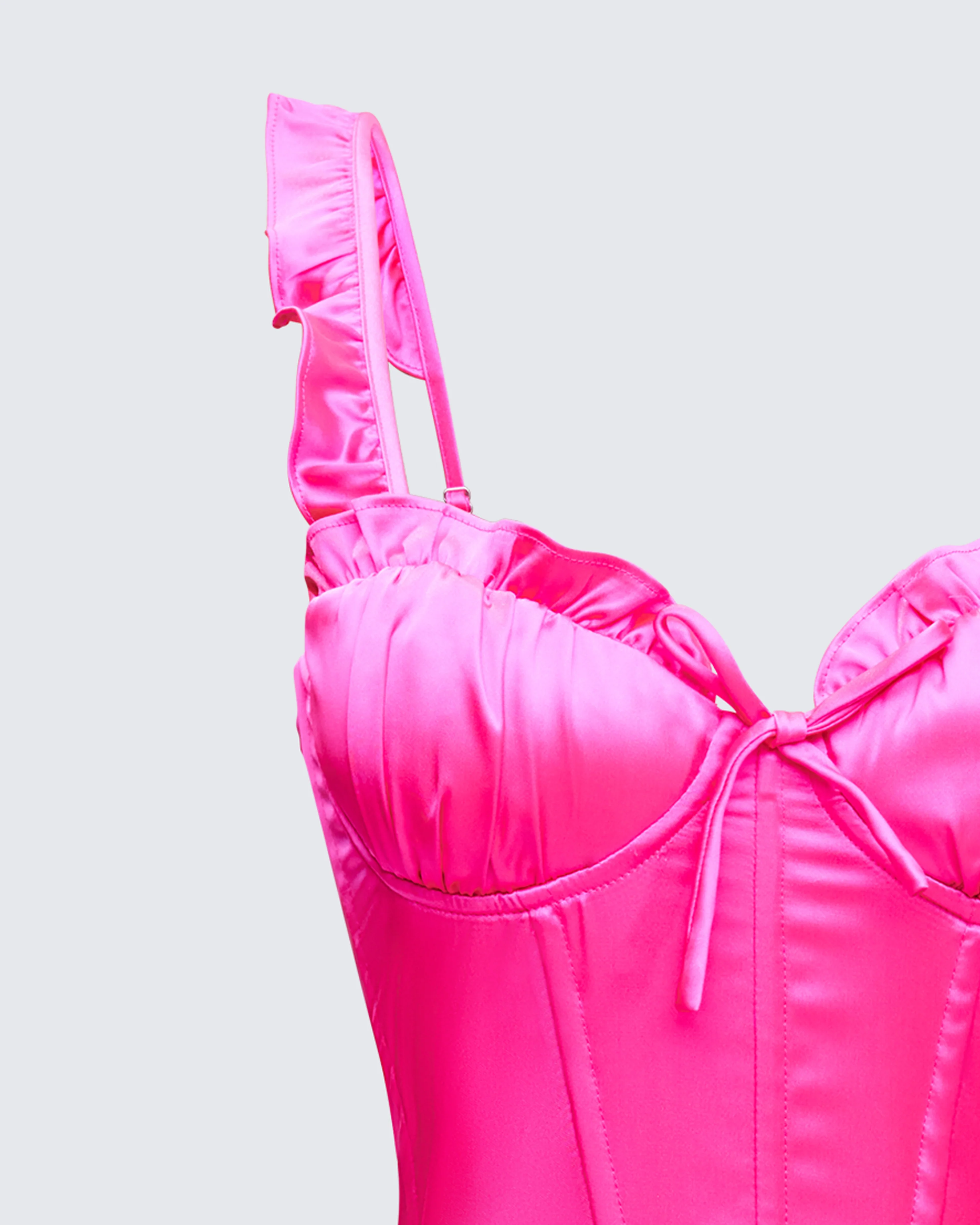 Odelle Pink Satin Ruffle Dress - Image 6