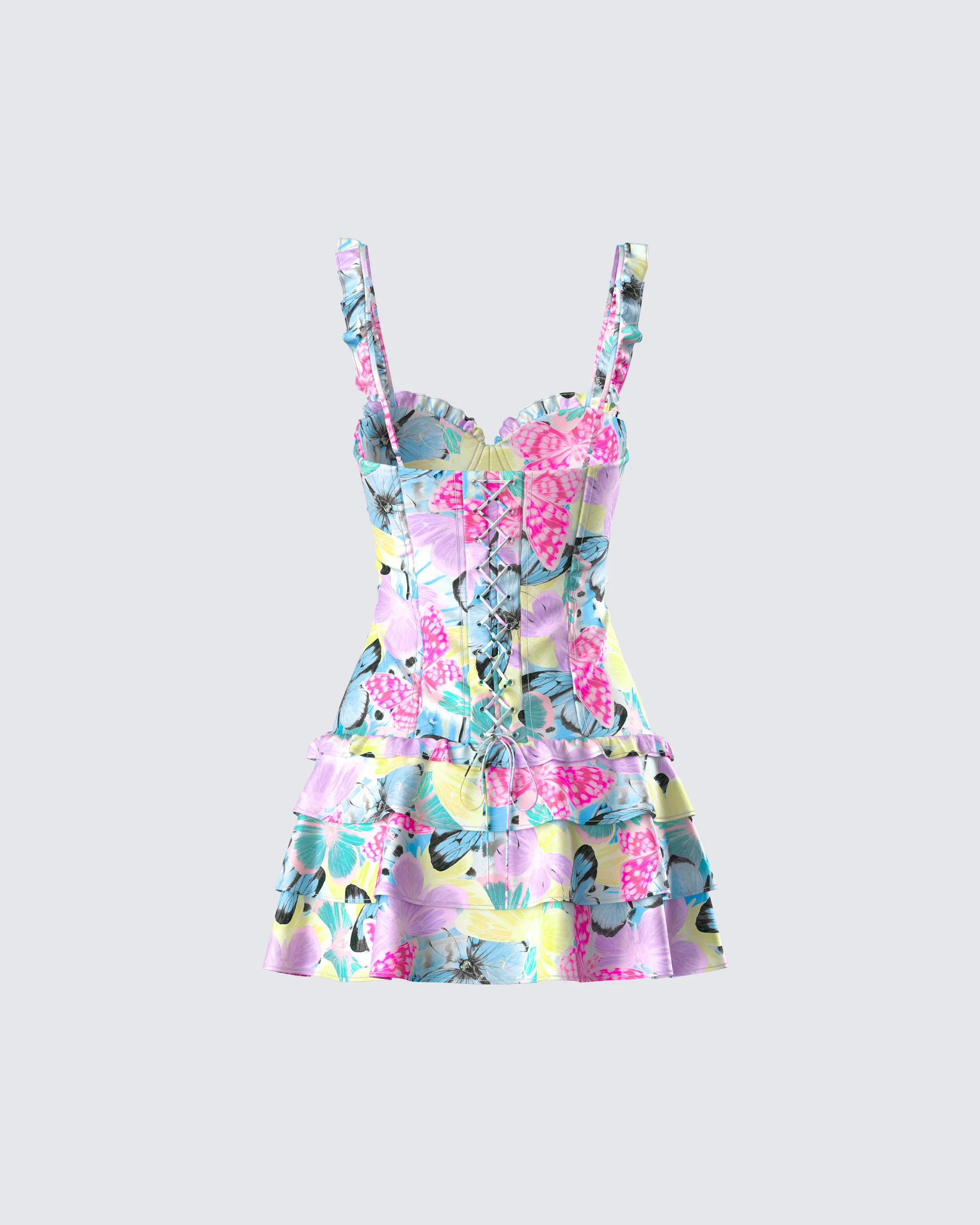 Odelle Printed Satin Ruffle Dress - Image 3