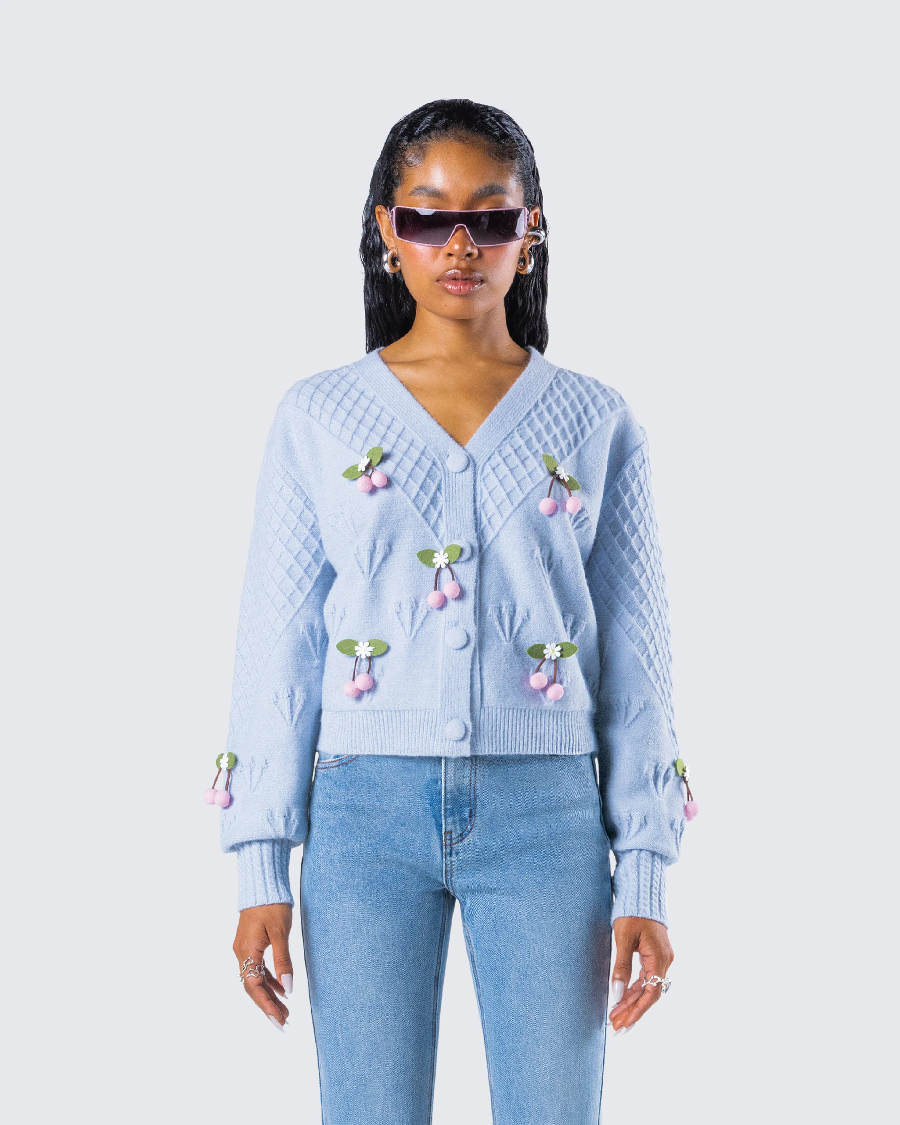 Olea Lavender Cherry Trim Cardigan - Image 4