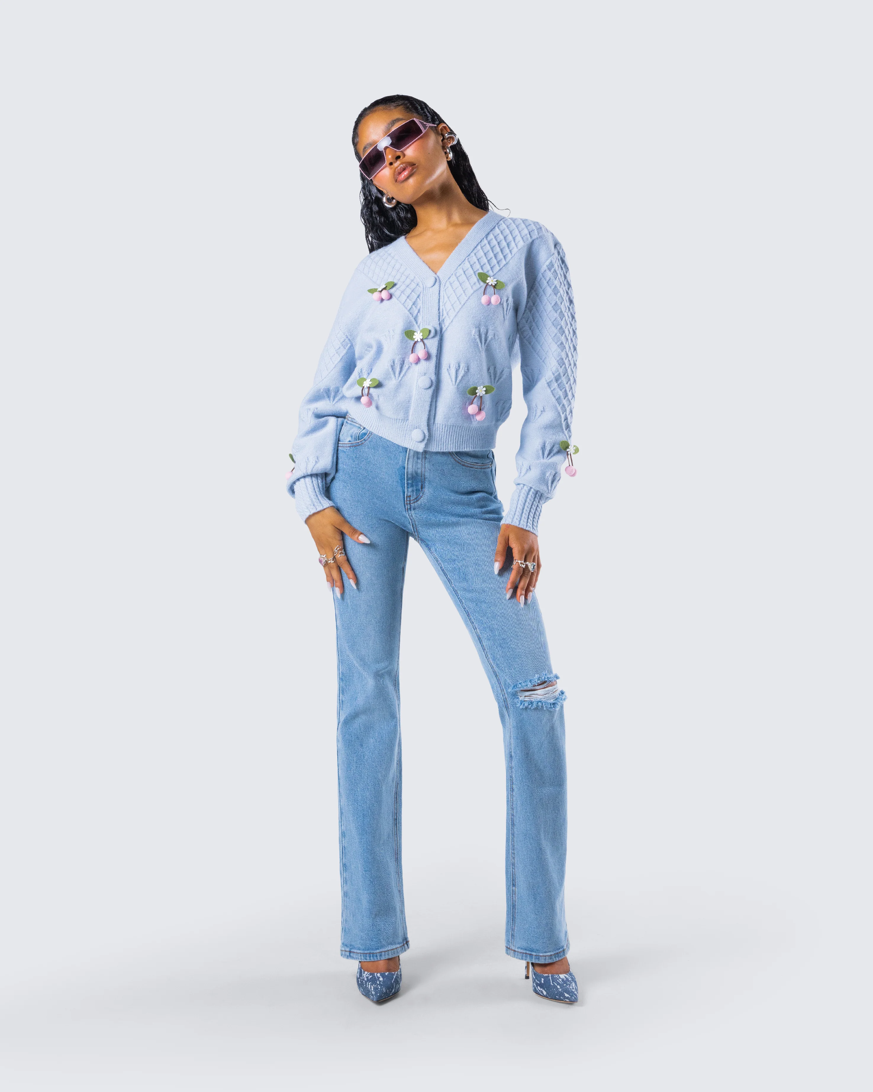 Olea Lavender Cherry Trim Cardigan - Image 9