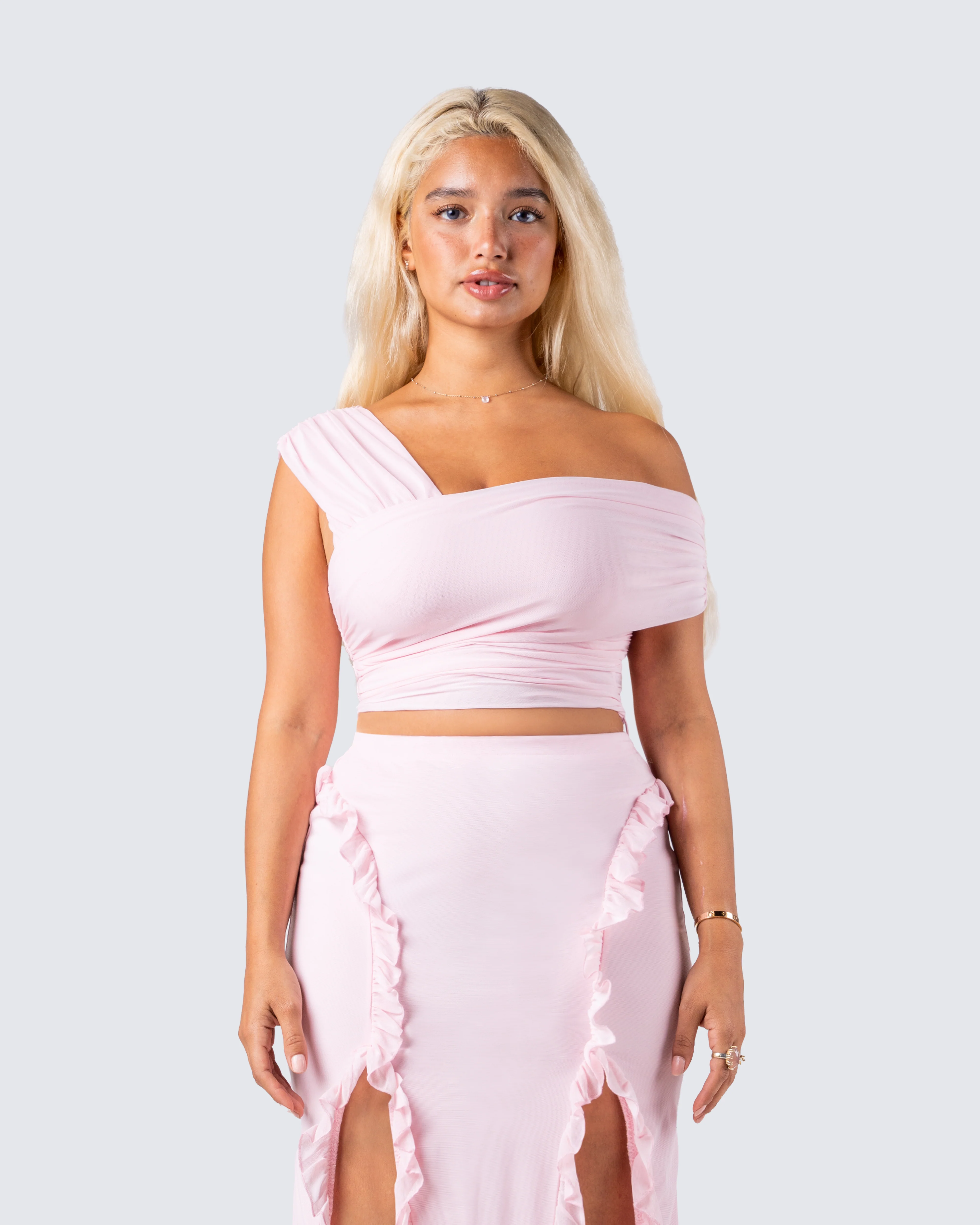 Omid Pink Asymmetrical Mesh Top - Image 4