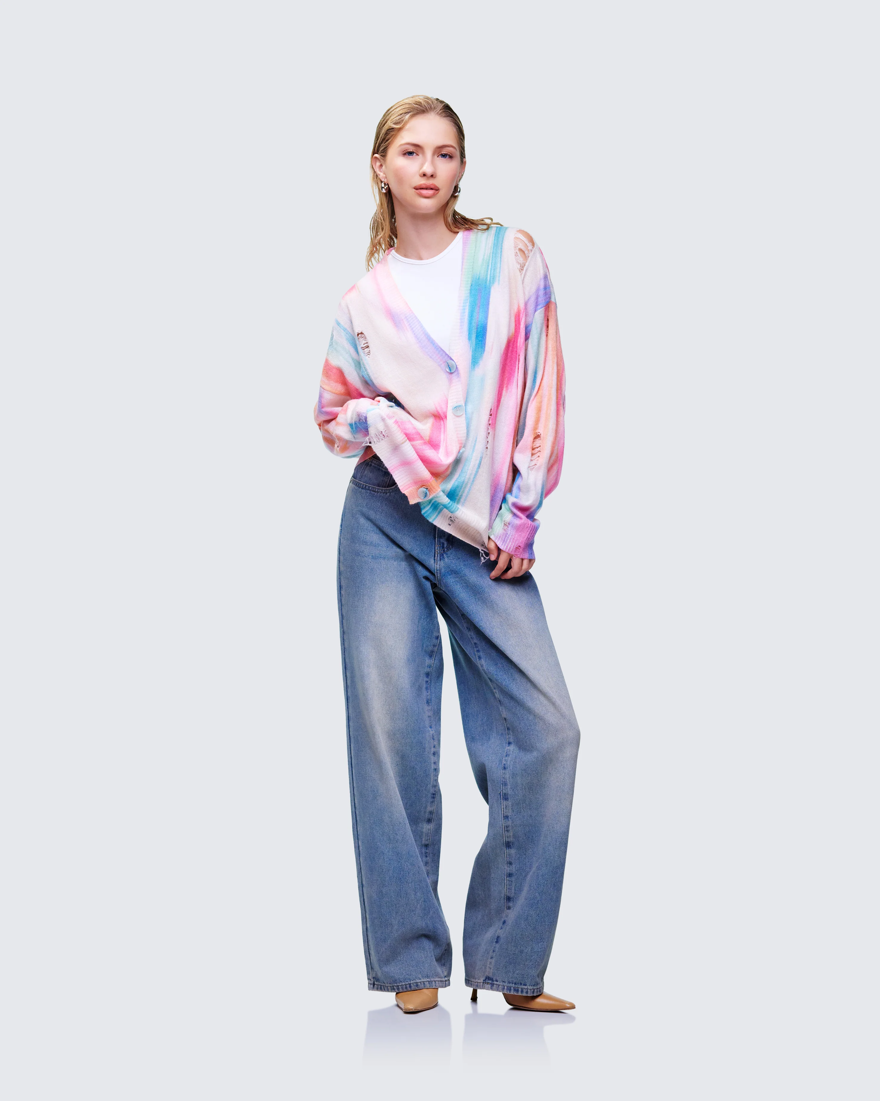 Omie Multi Print Distressed Cardigan - Image 5