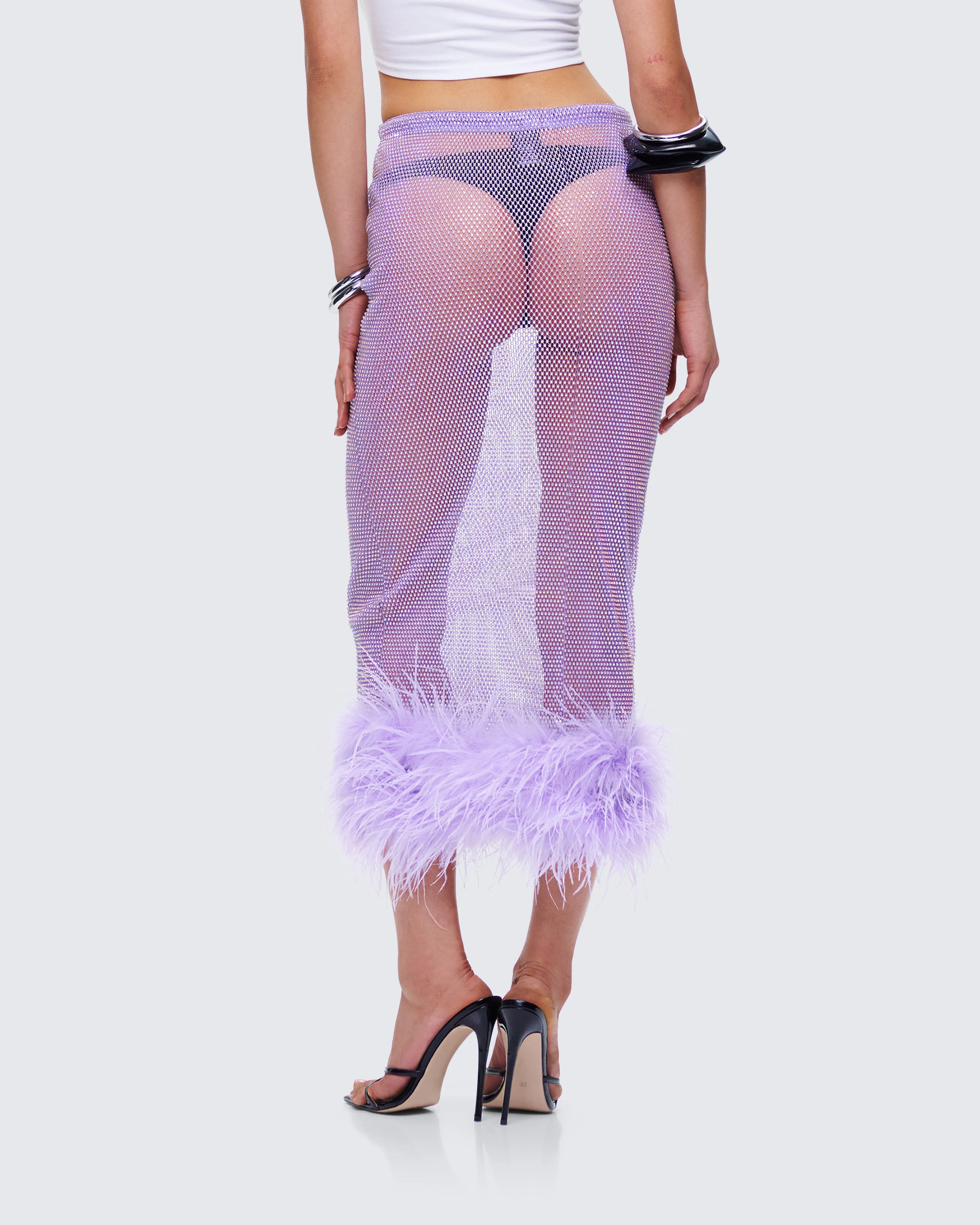 Ophira Lavender Rhinestone Feather Trim Skirt - Image 6