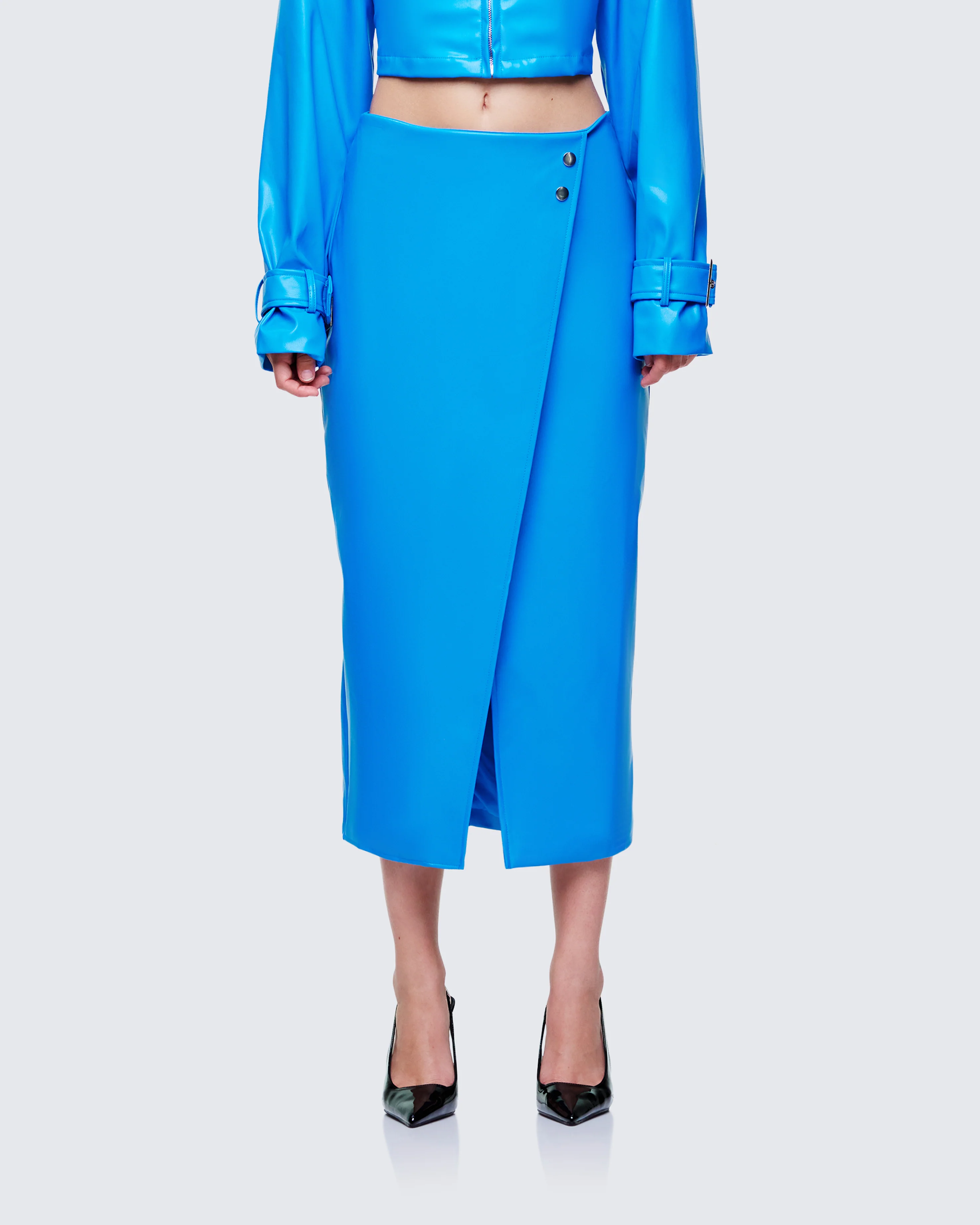 Orion Blue Vegan Leather Wrap Skirt - Image 2