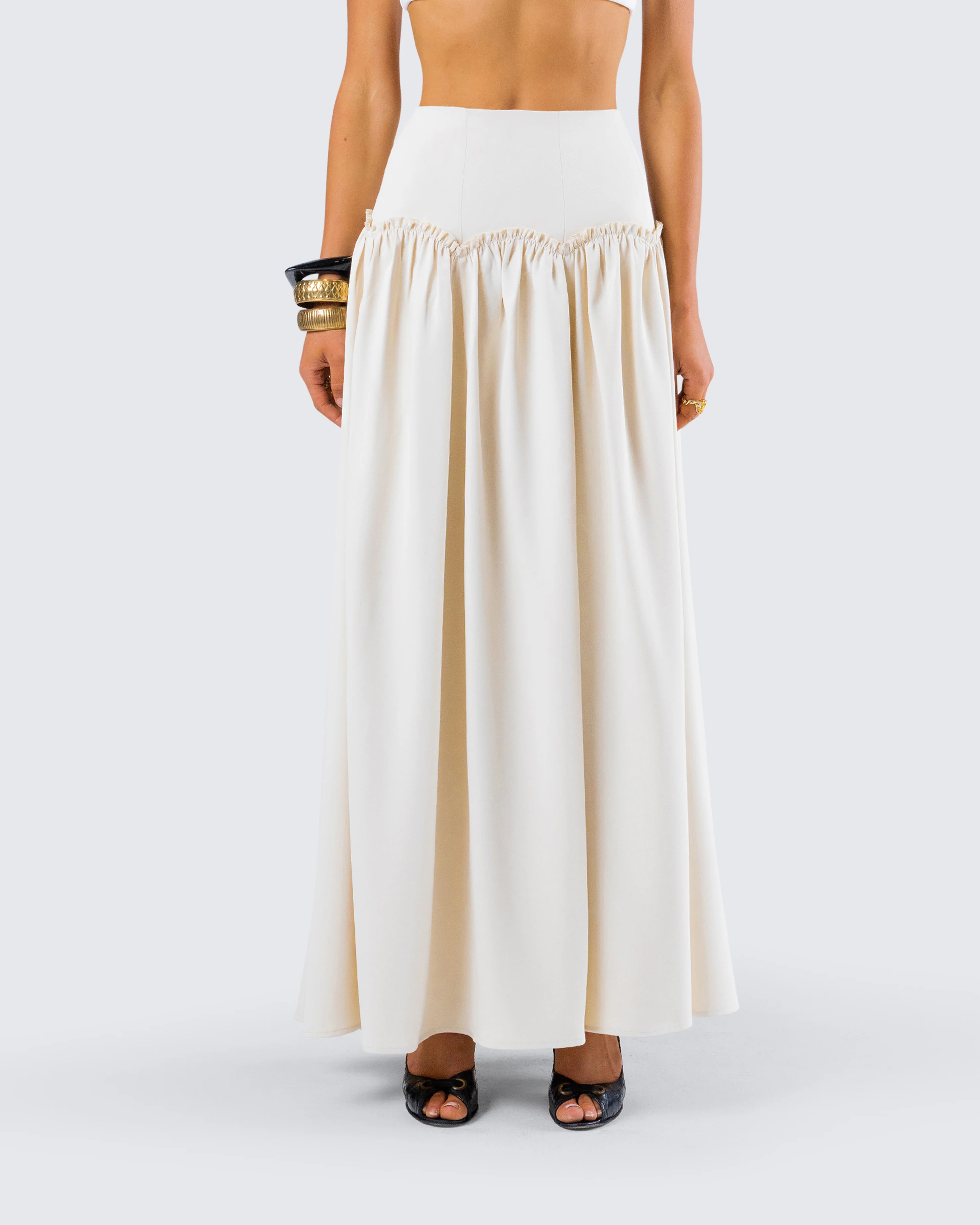Orla Cream Ruched Maxi Skirt - Image 2