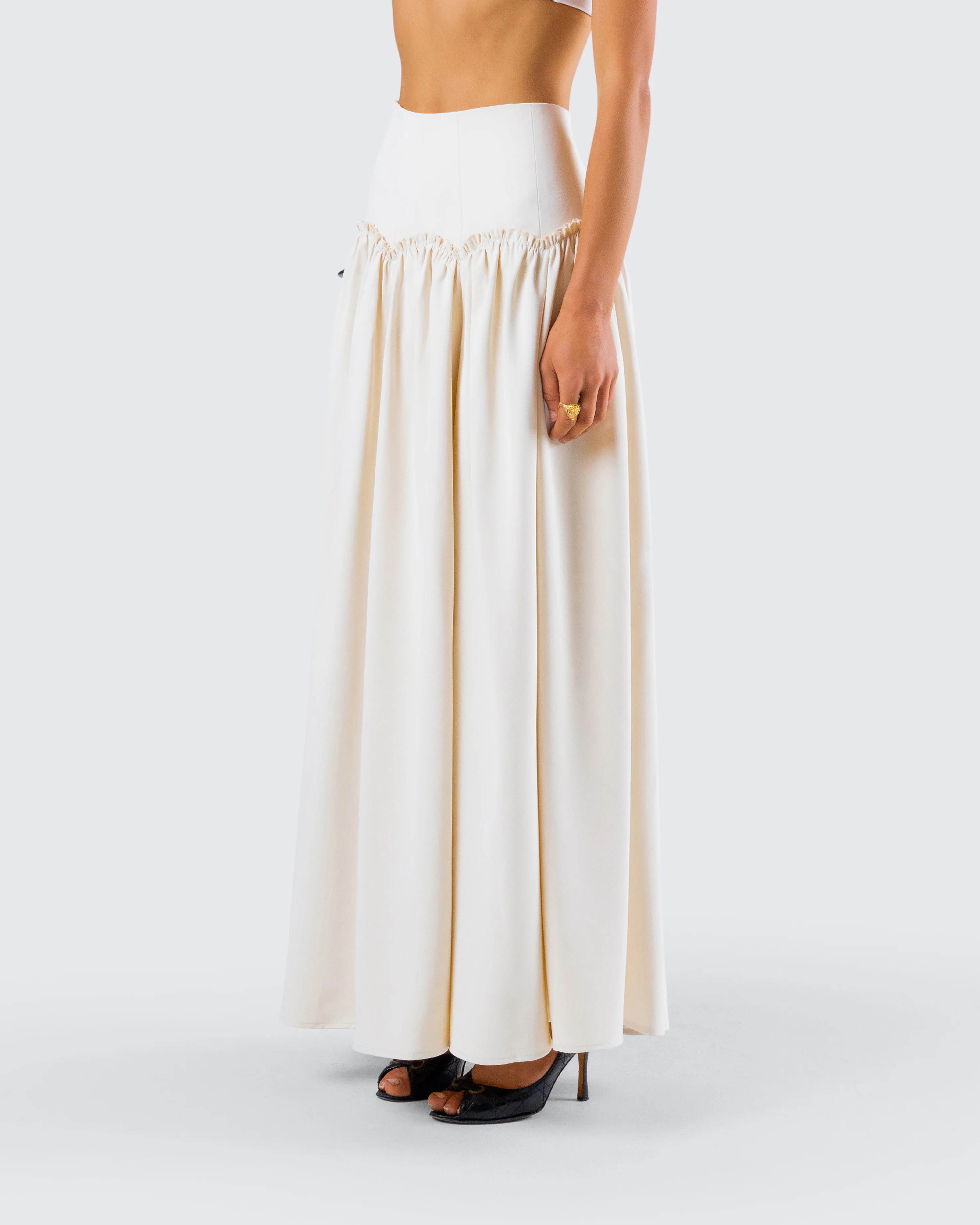 Orla Cream Ruched Maxi Skirt - Image 3