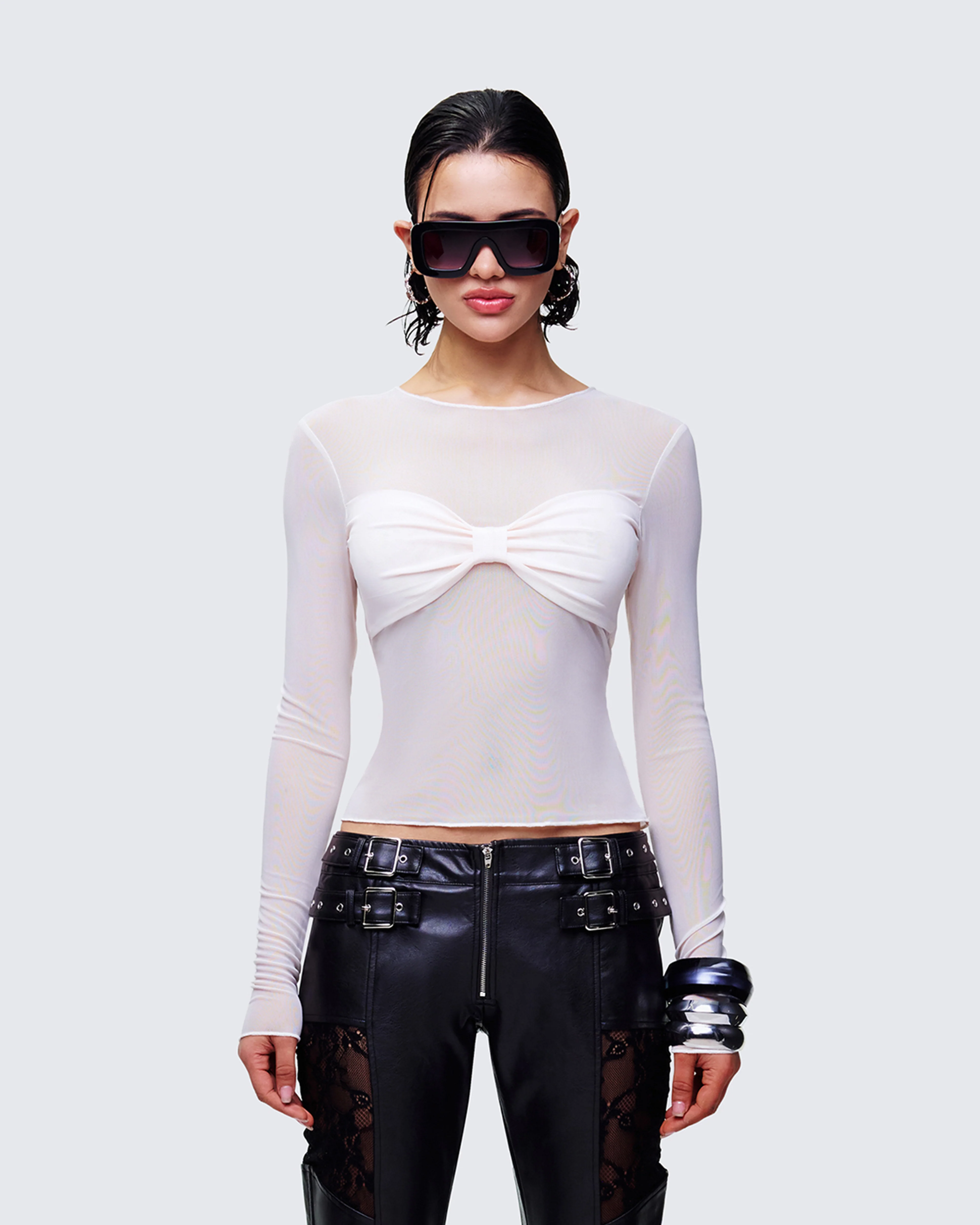 Orpheus White Mesh Long Sleeve Top - Image 2
