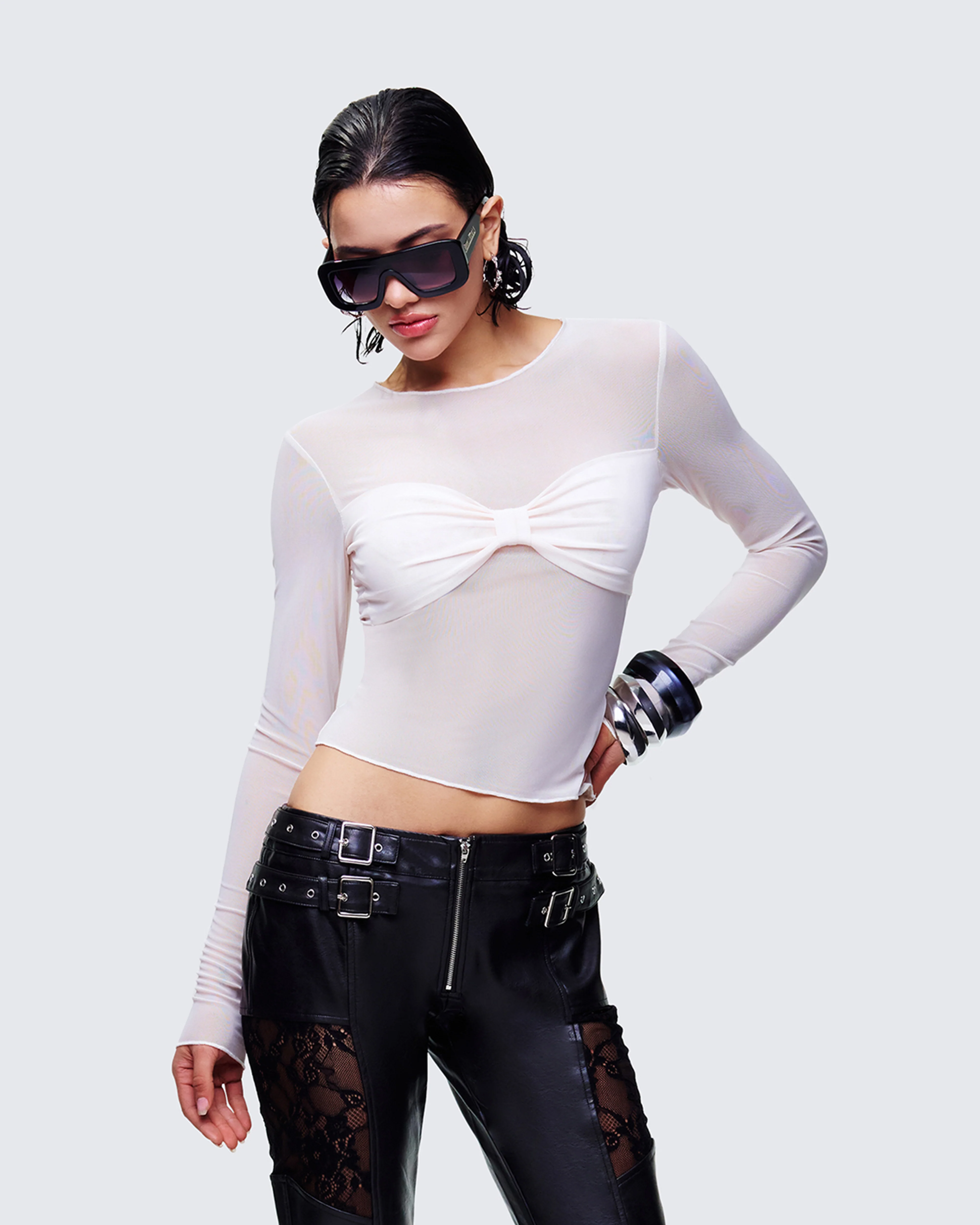 Orpheus White Mesh Long Sleeve Top - Image 3