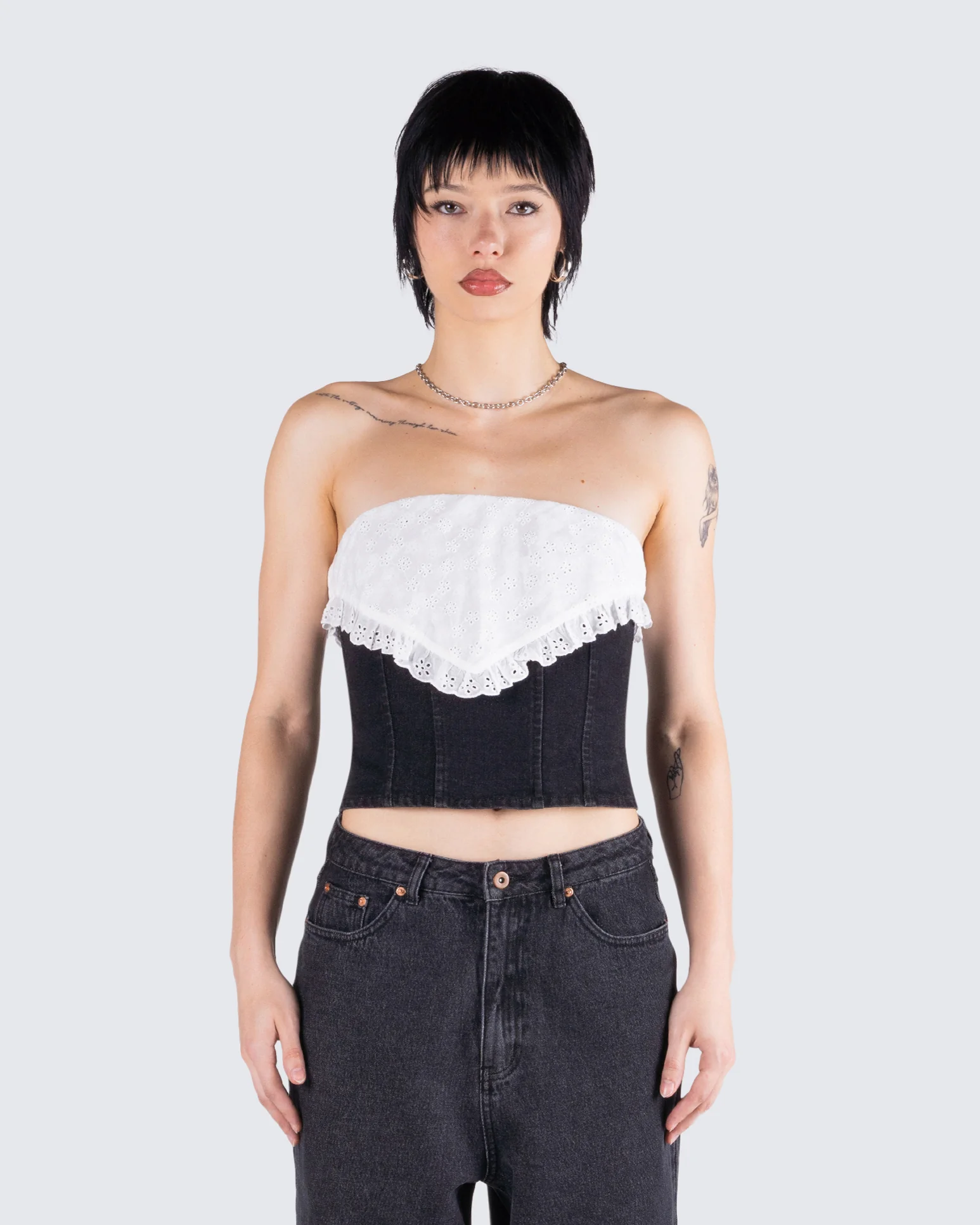 Padma Multi Eyelet Denim Tube Top - Image 4