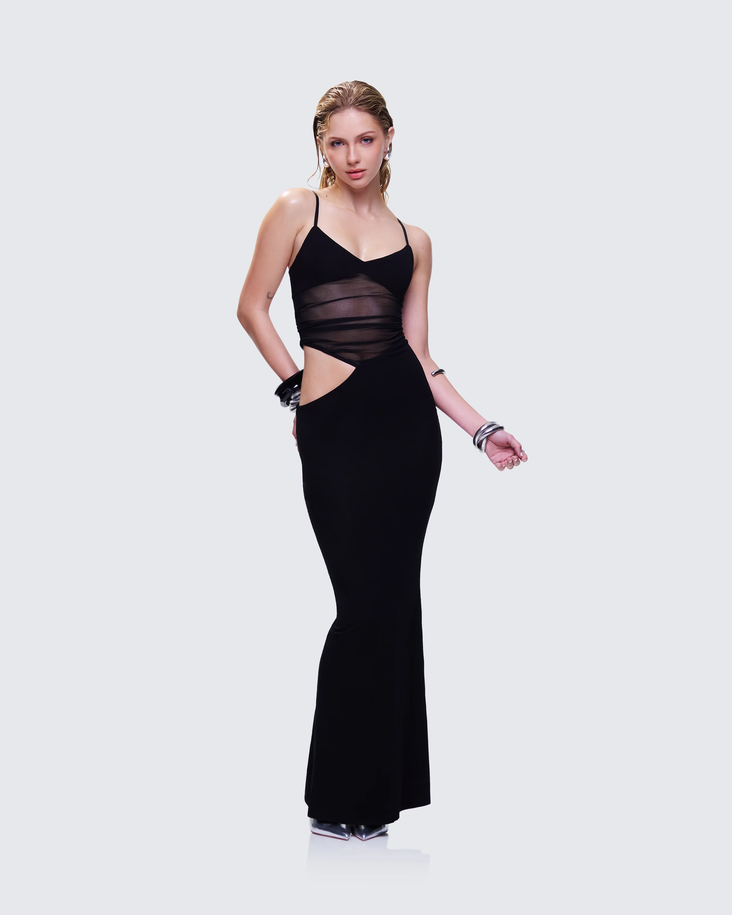 Philomena Black Mesh Window Maxi Dress - Image 5