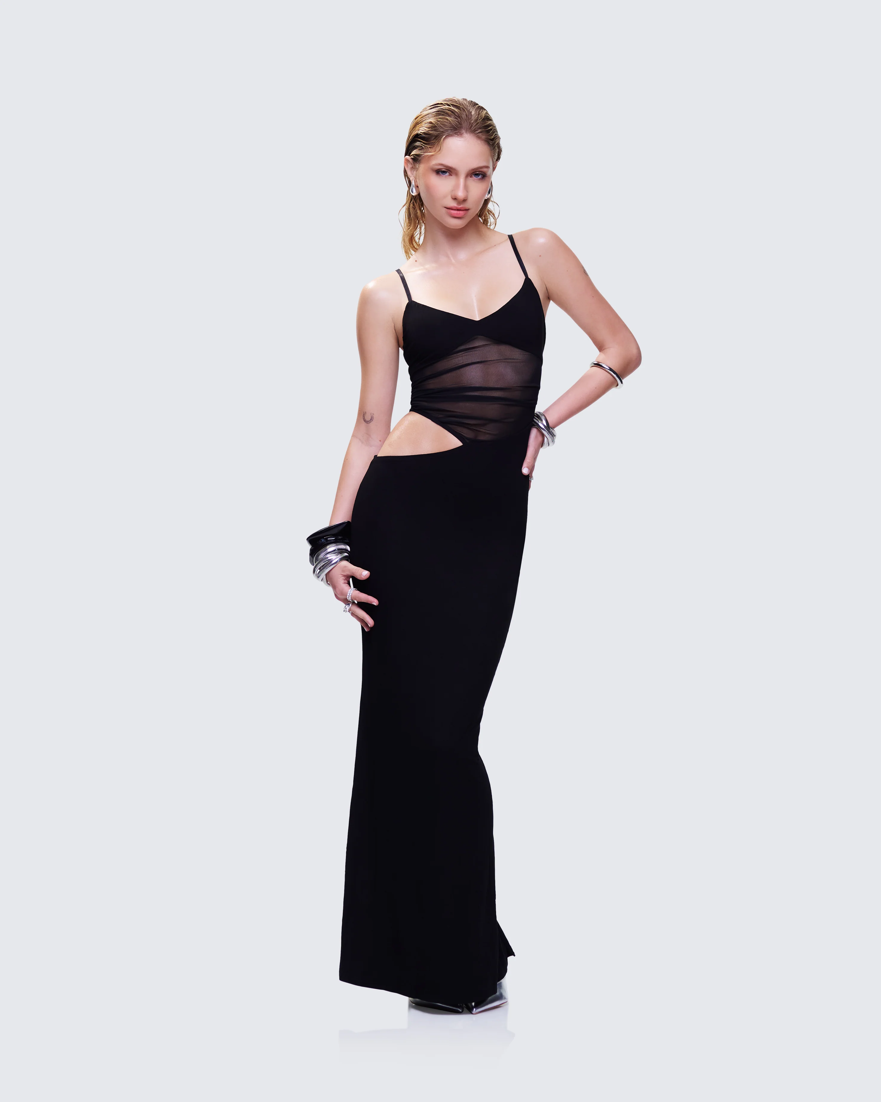Philomena Black Mesh Window Maxi Dress - Image 6