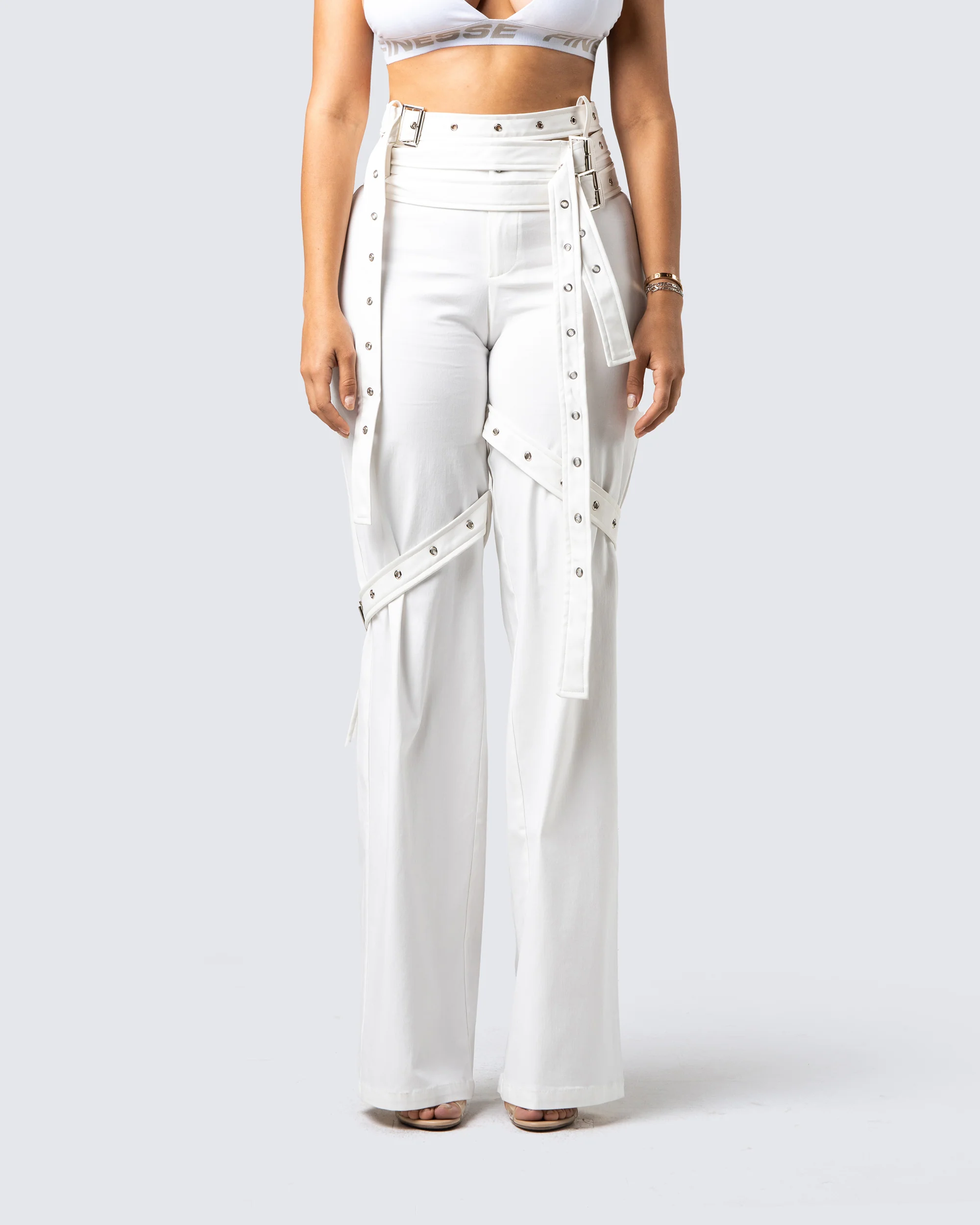 Pia White Faux Leather Belt Pant - Image 4