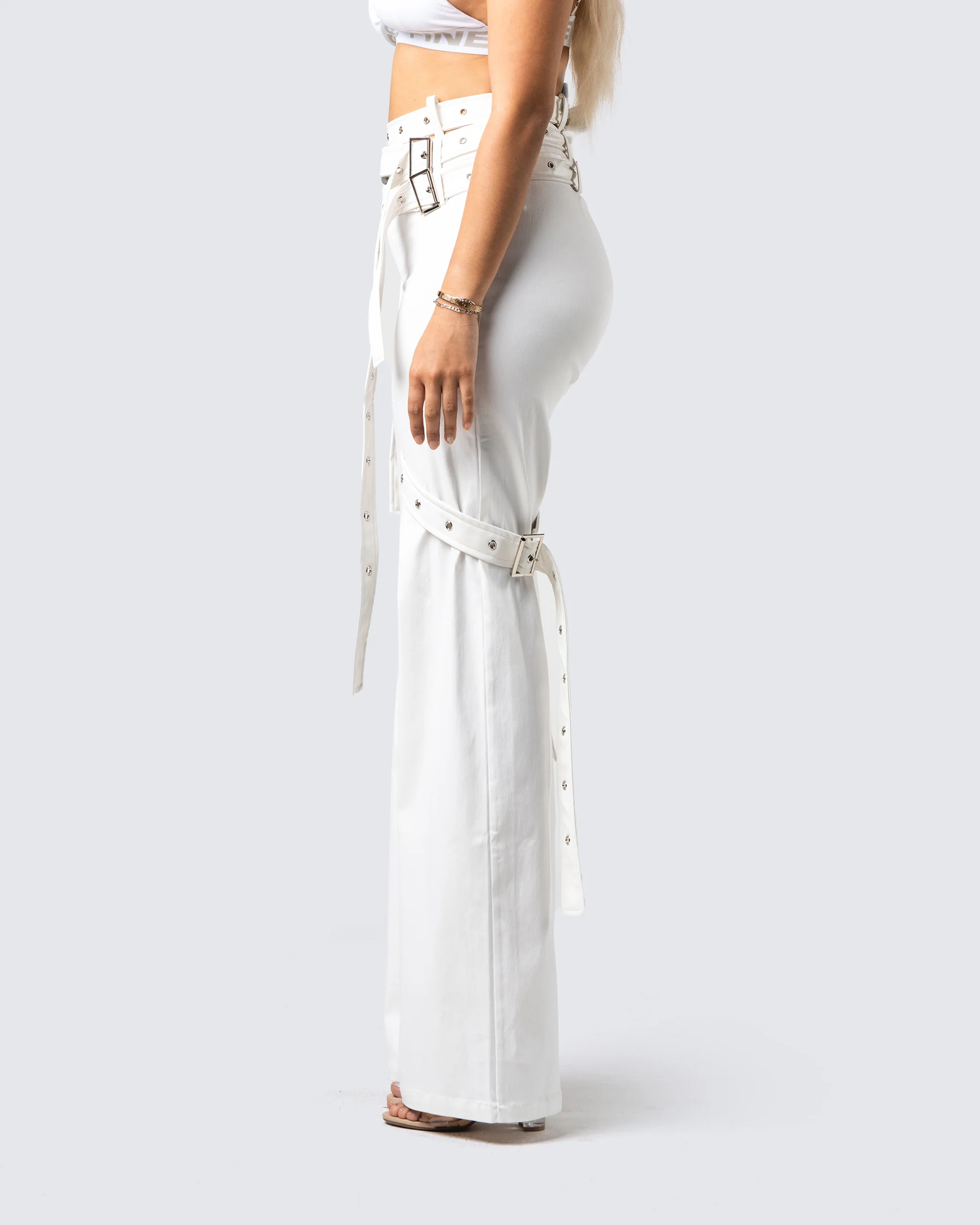 Pia White Faux Leather Belt Pant - Image 5