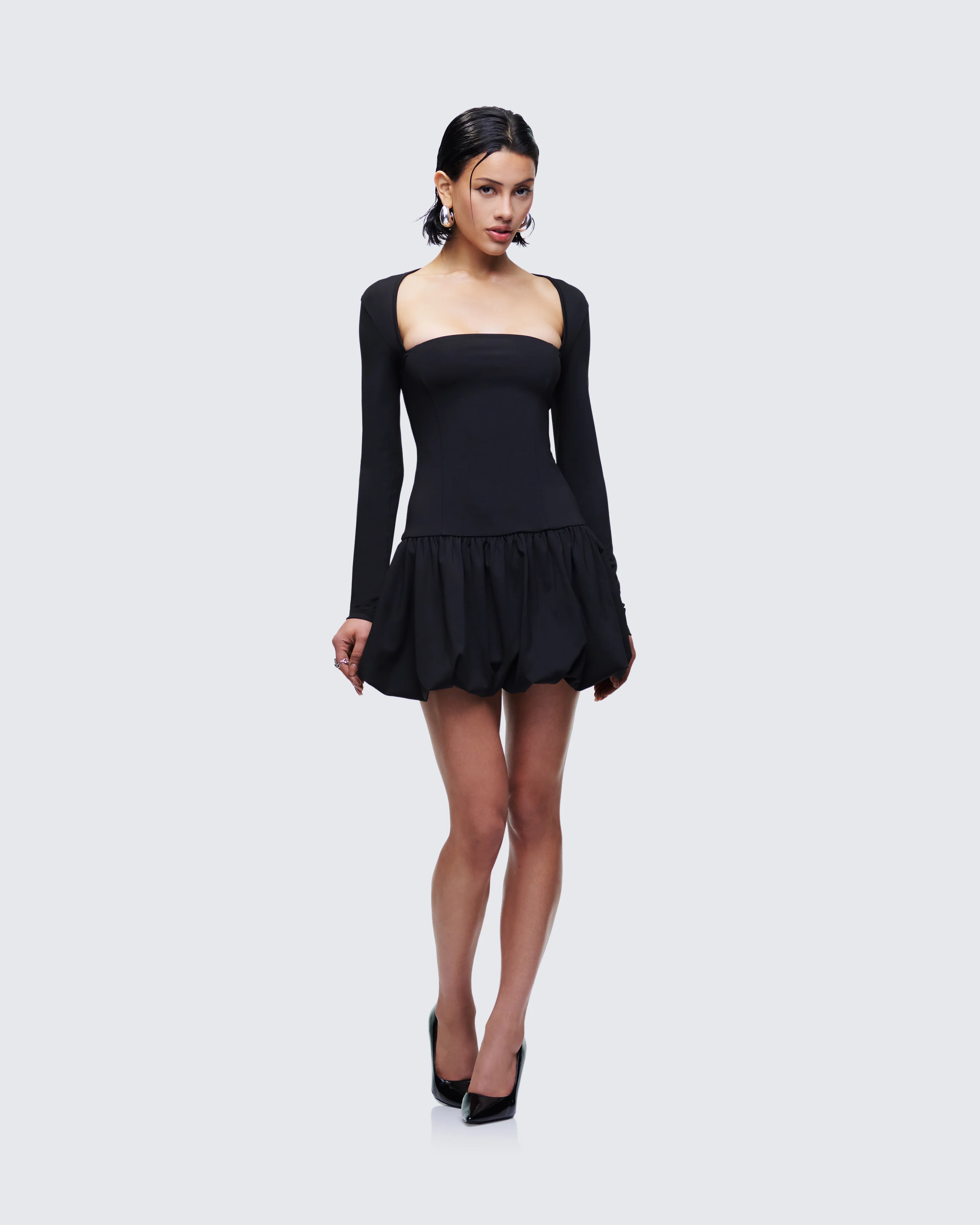 Pili Black Drop Bubble Hem Micro Mini Dress - Image 3
