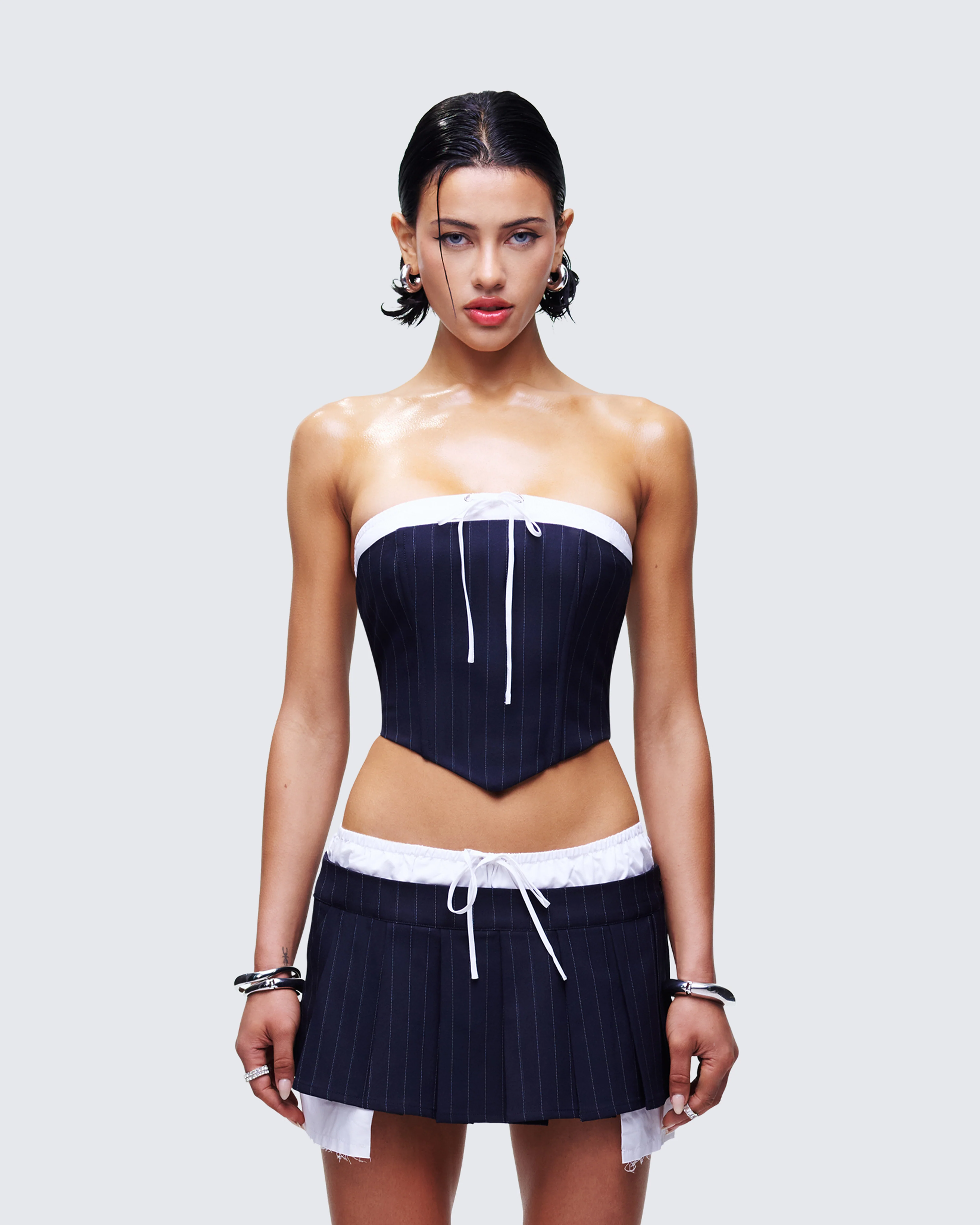 Piper Navy Pinstripe Corset Top - Image 2