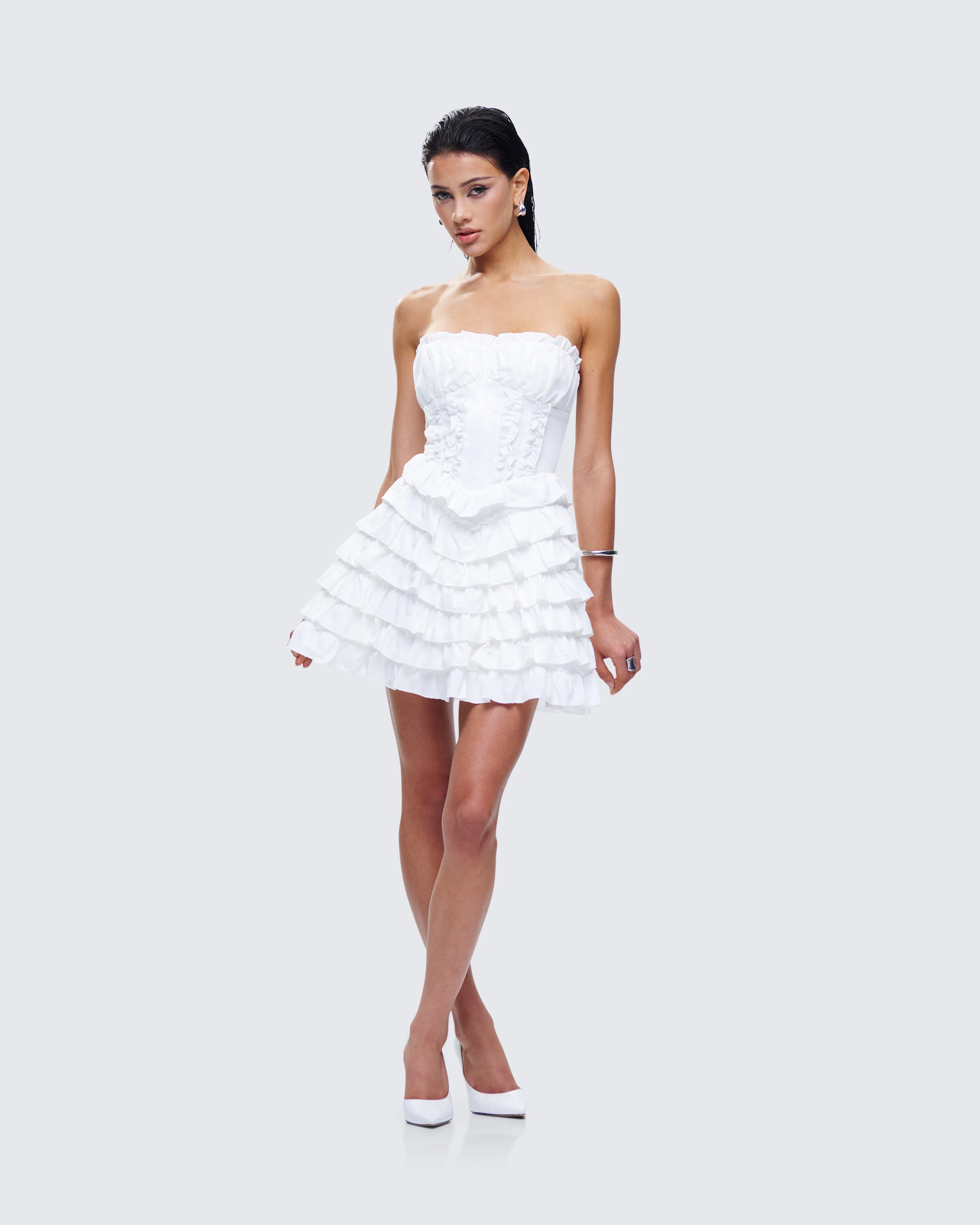 Pipi White Ruffle Mini Dress - Image 5