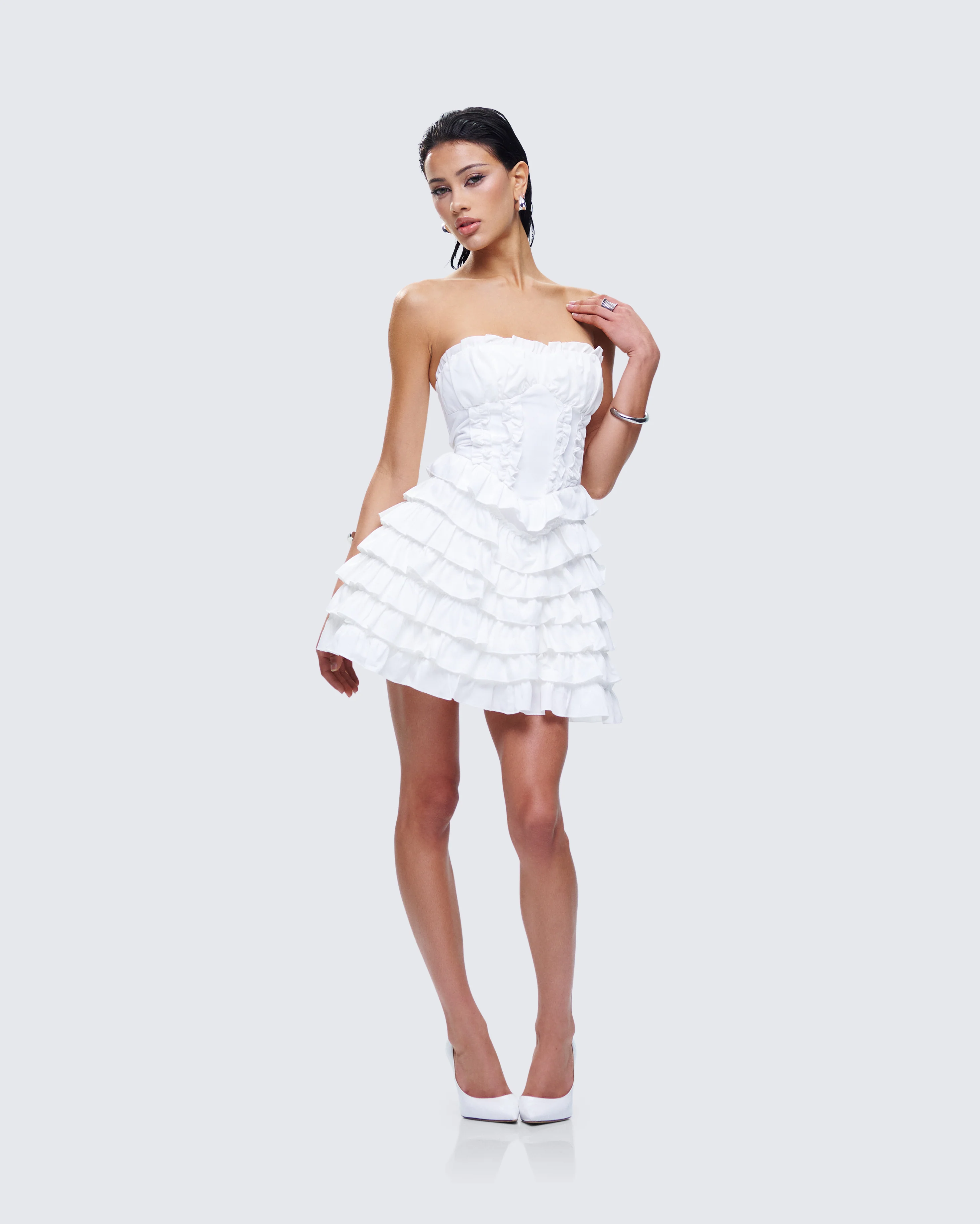 Pipi White Ruffle Mini Dress - Image 6