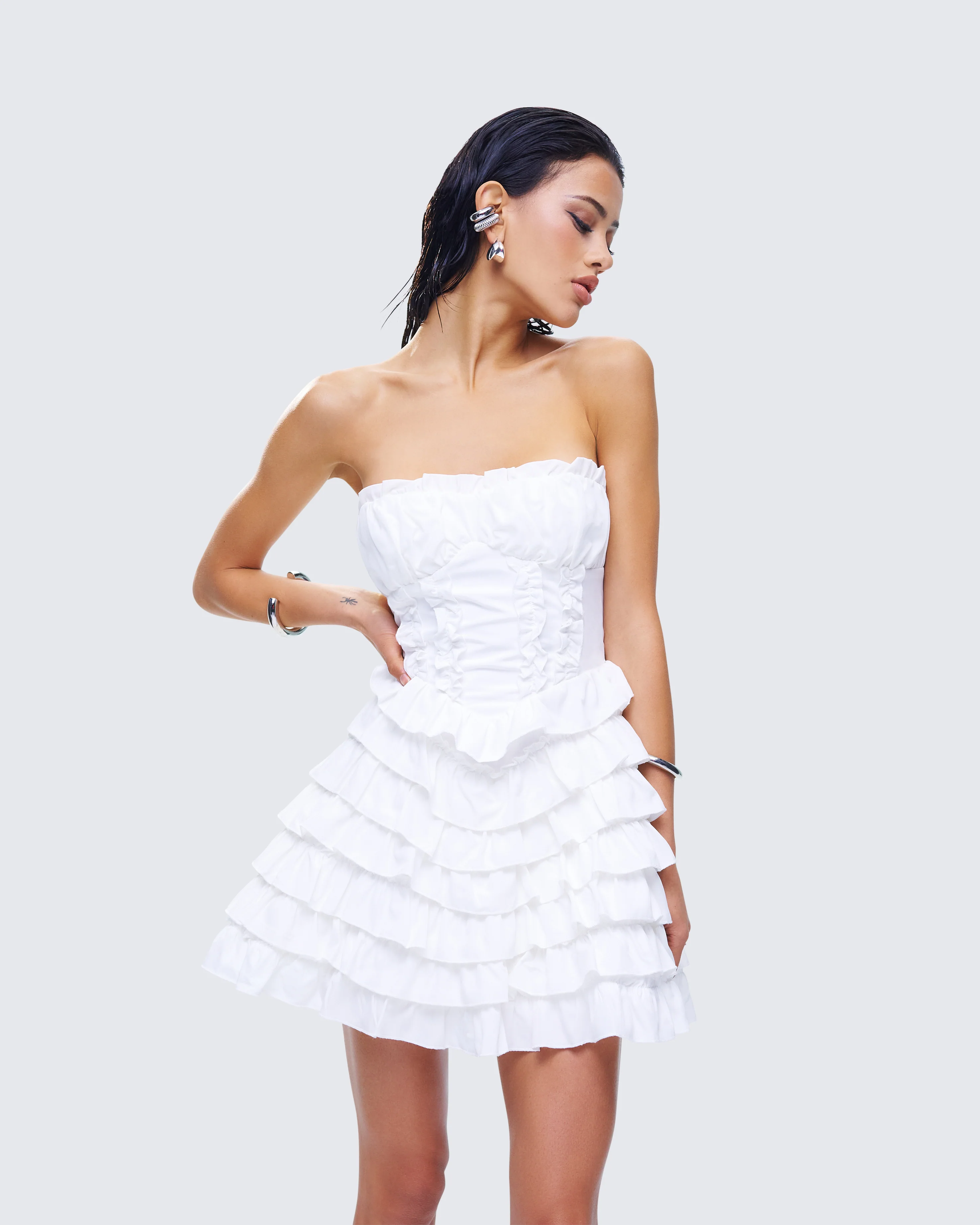 Pipi White Ruffle Mini Dress - Image 8