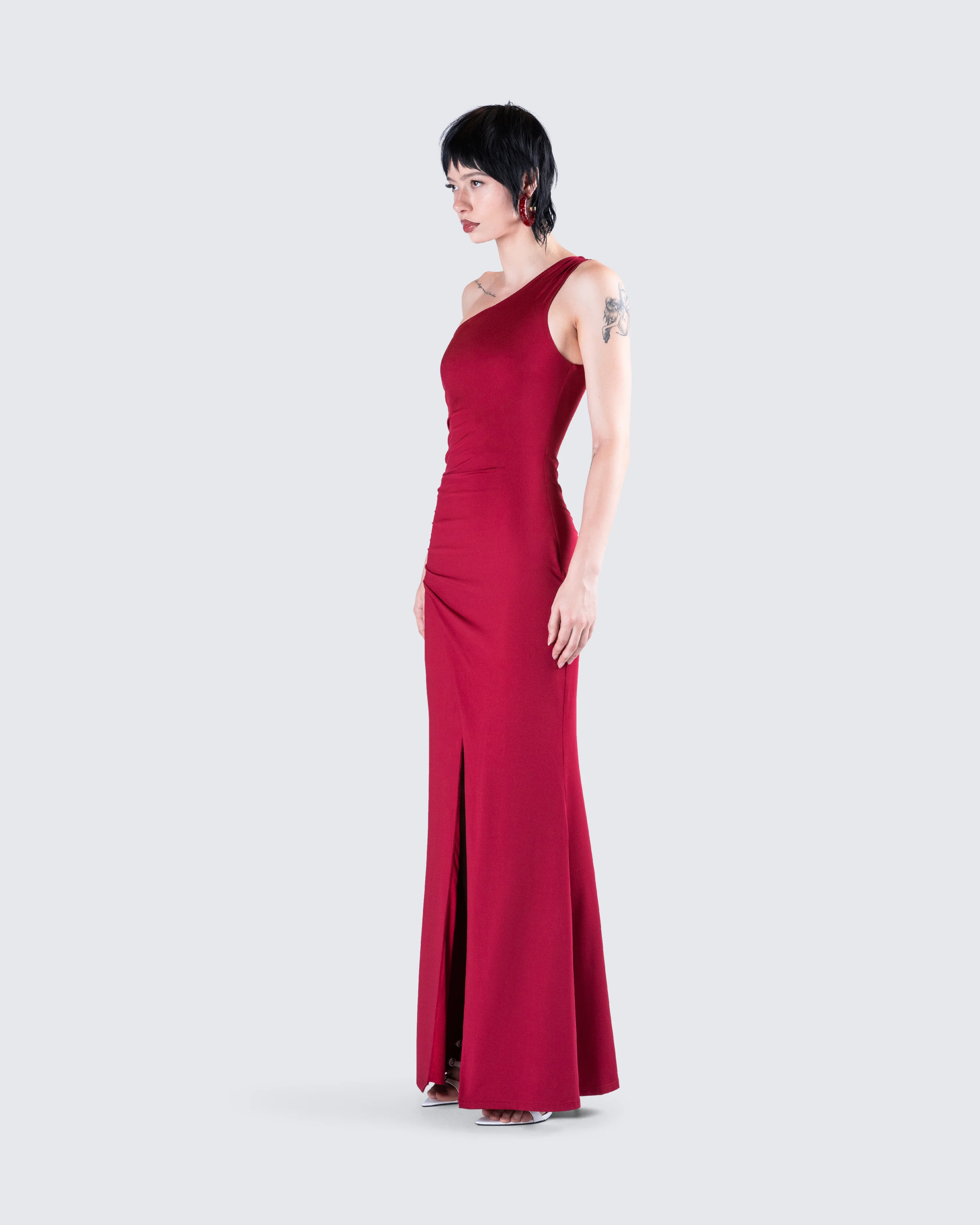 Prue Red Jersey One Shoulder Dress - Image 5