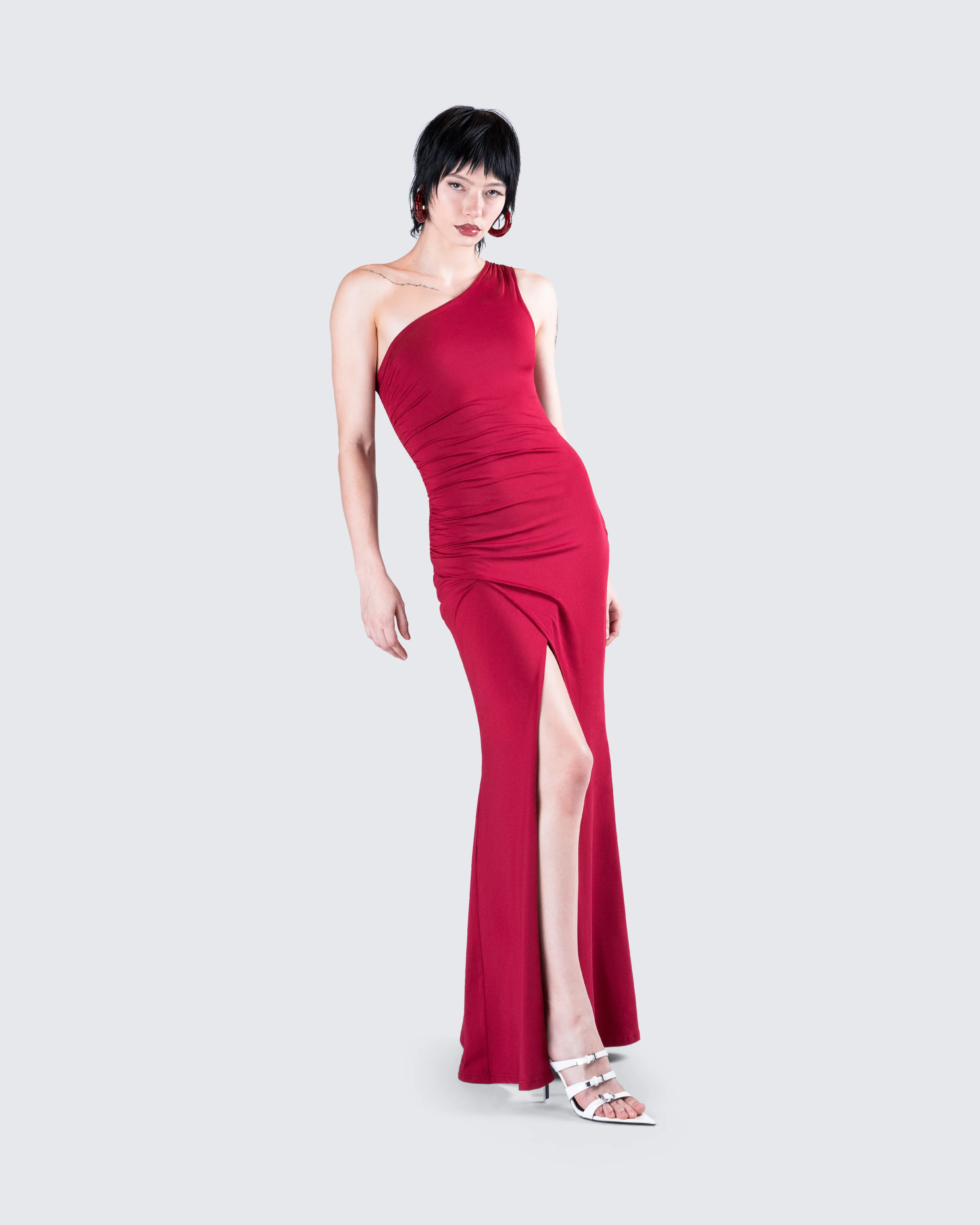 Prue Red Jersey One Shoulder Dress - Image 8
