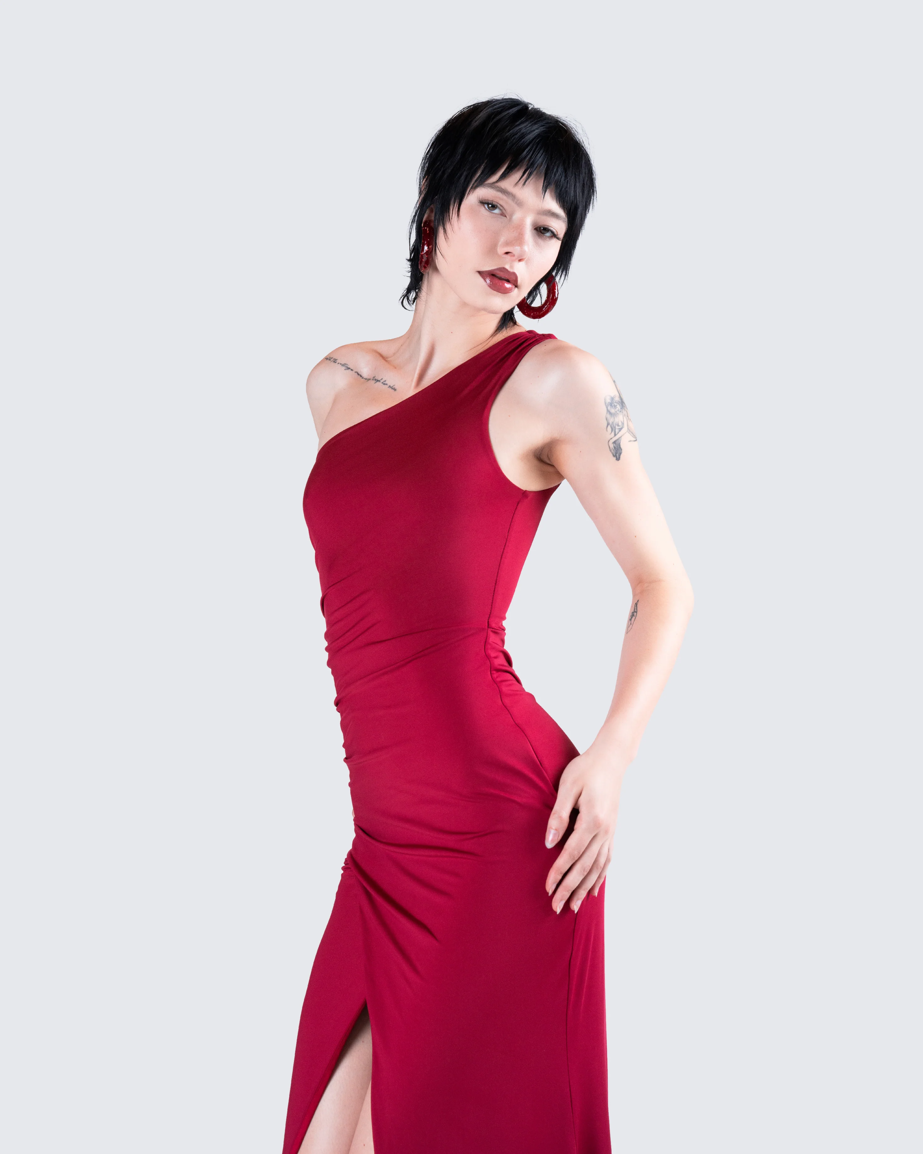 Prue Red Jersey One Shoulder Dress - Image 9