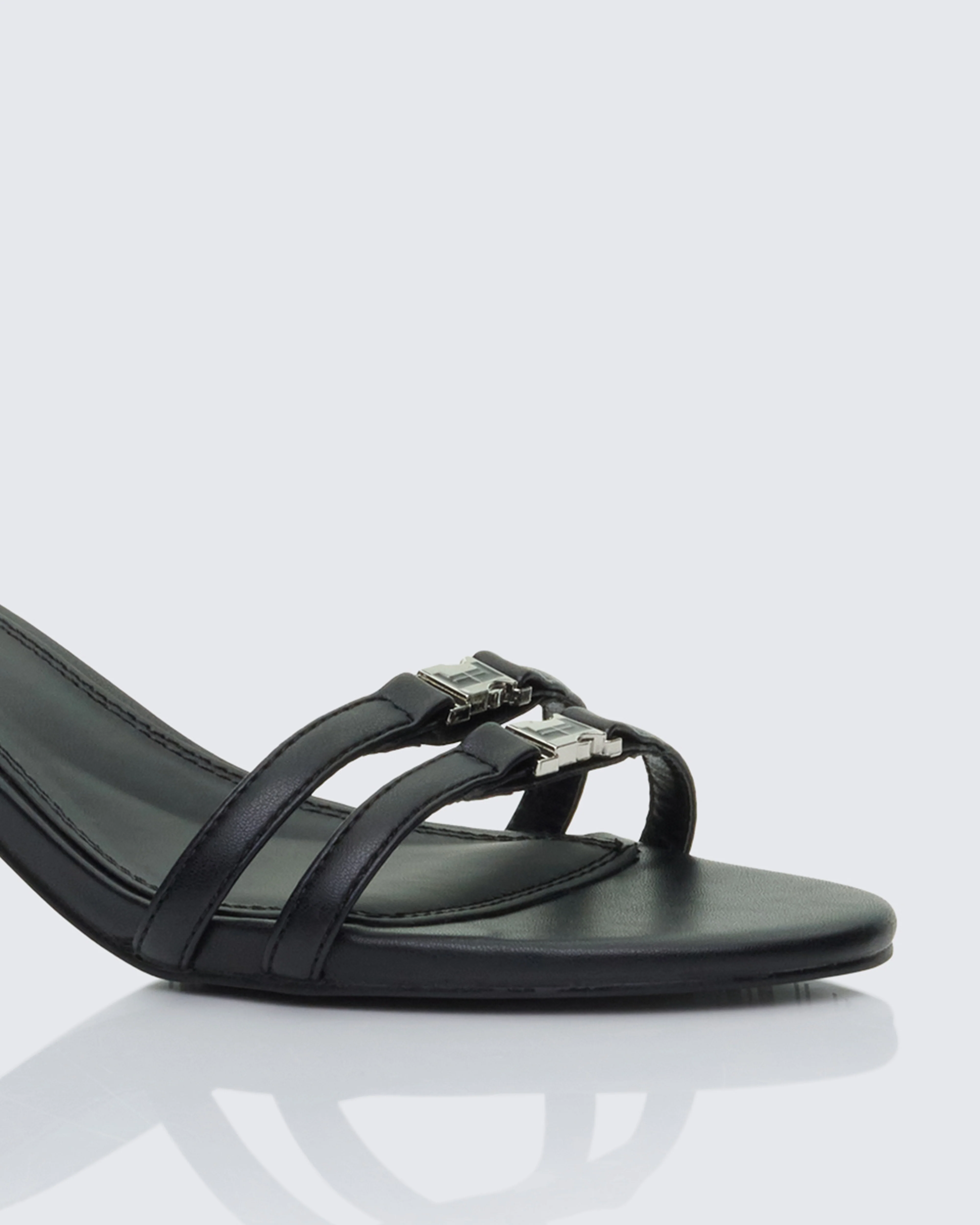 Queenie Black Safety Buckle Kitten Heel - Image 4