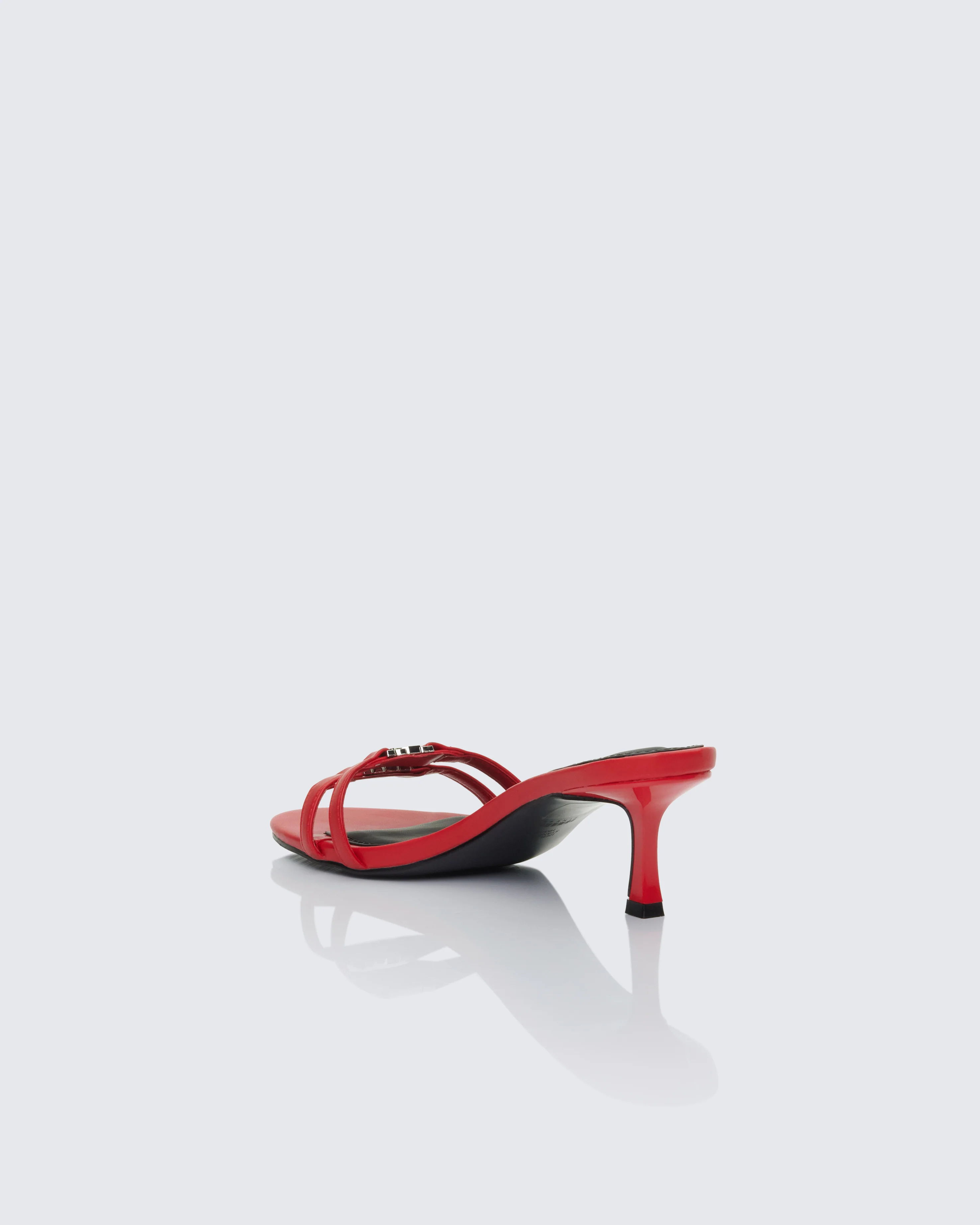 Queenie Red Safety Buckle Kitten Heel - Image 3