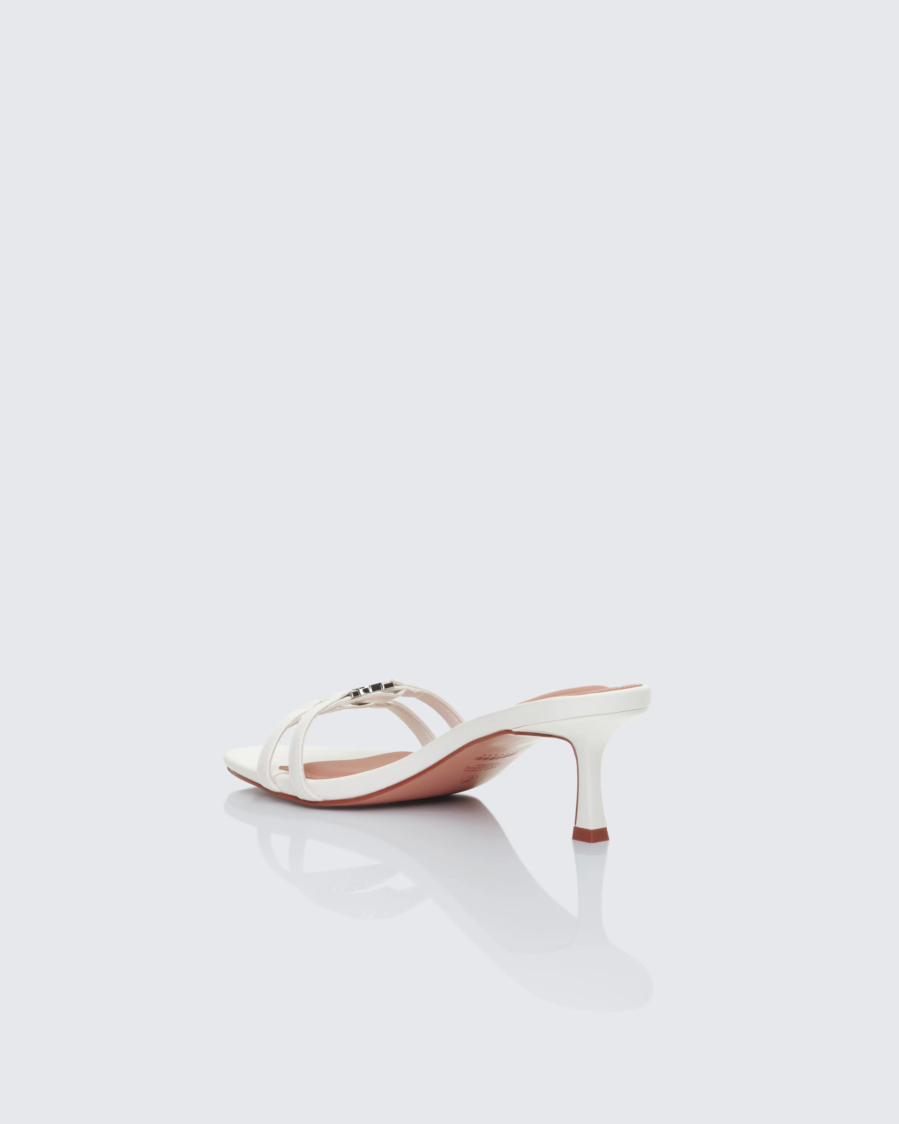 Queenie White Safety Buckle Kitten Heel - Image 3