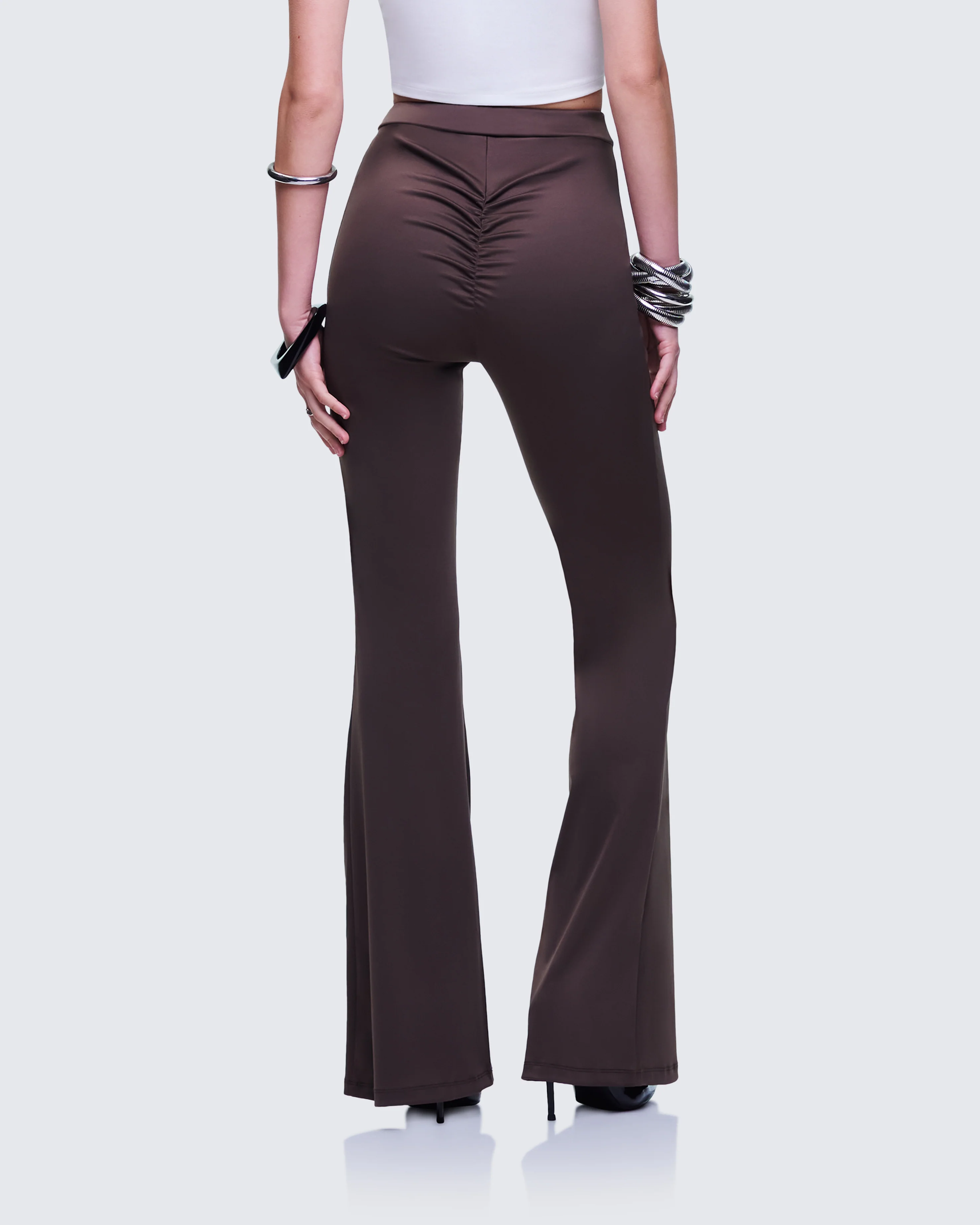 Quintessa Brown Ruched Back Flare Pants - Image 4