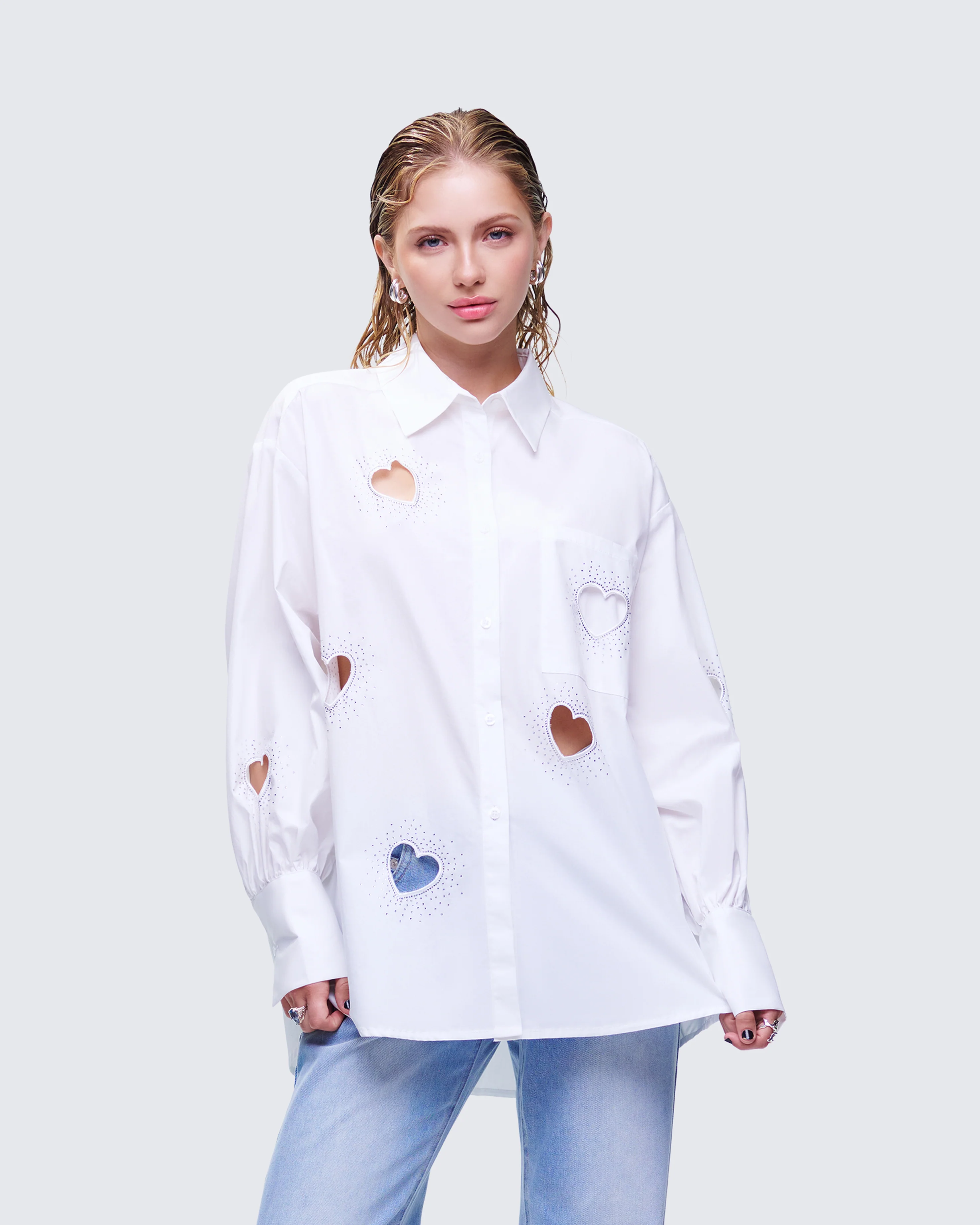 Rafaela White Heart Diamante Shirt - Image 3