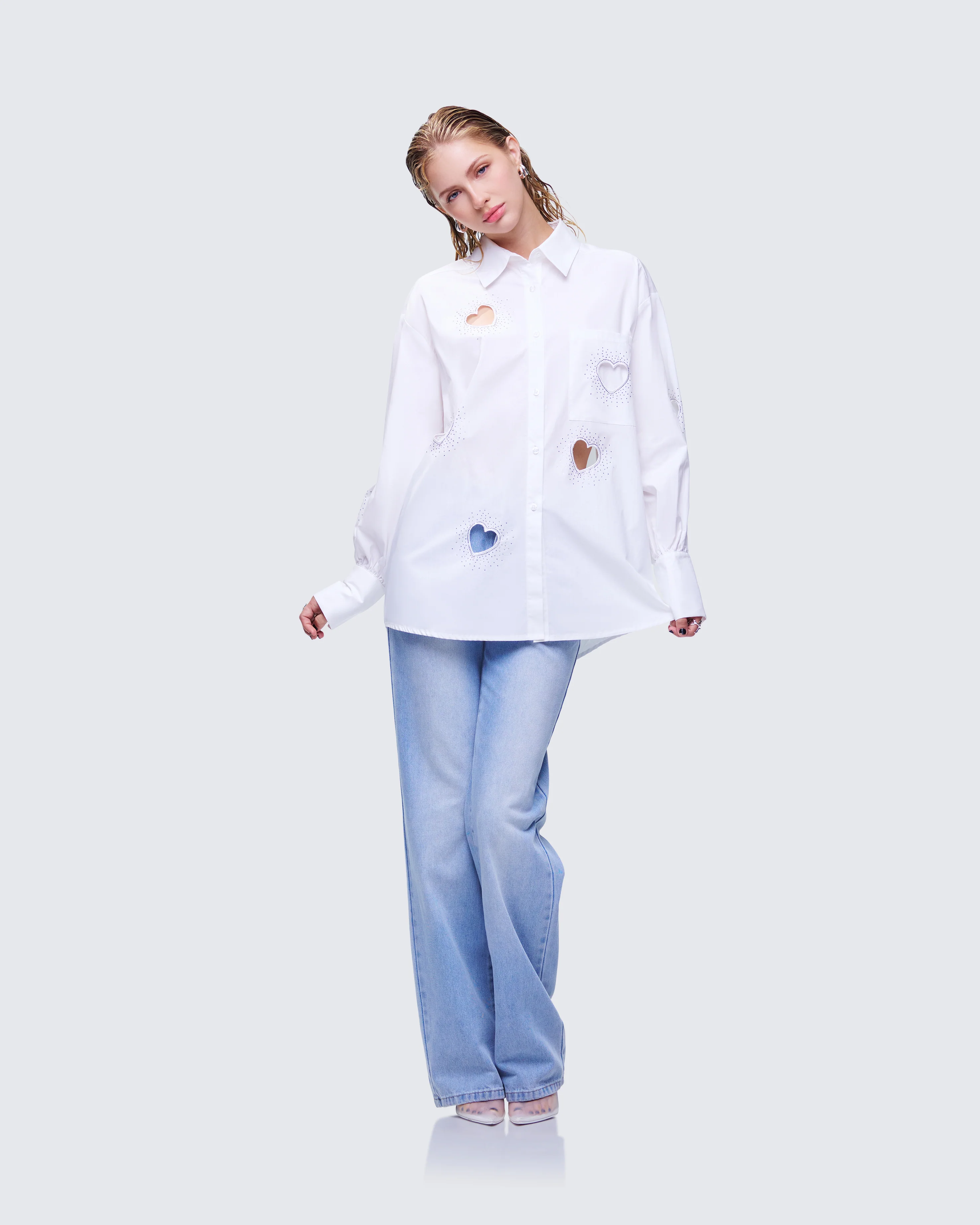 Rafaela White Heart Diamante Shirt - Image 5