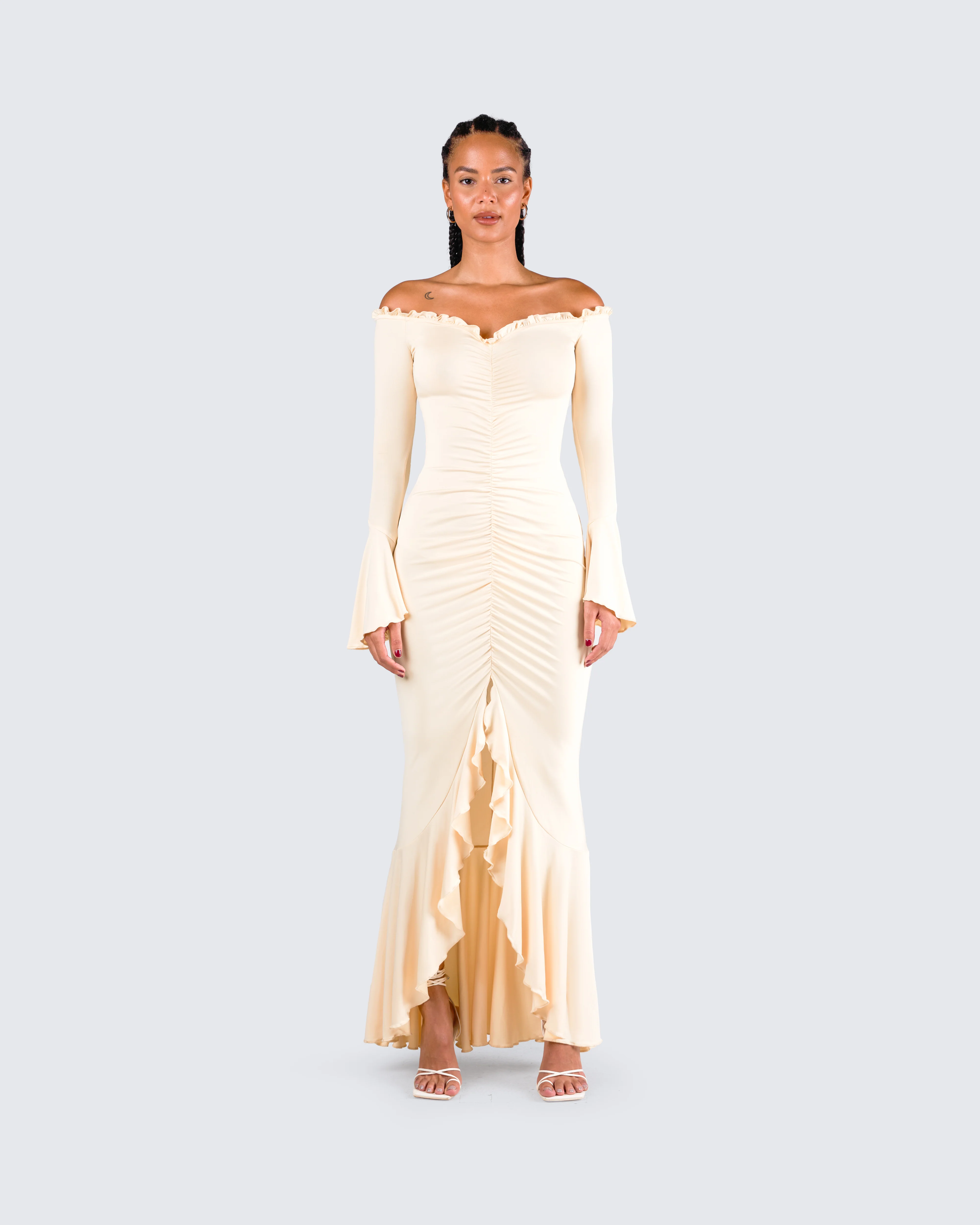 Rafella Yellow Off Shoulder Dress - Image 4