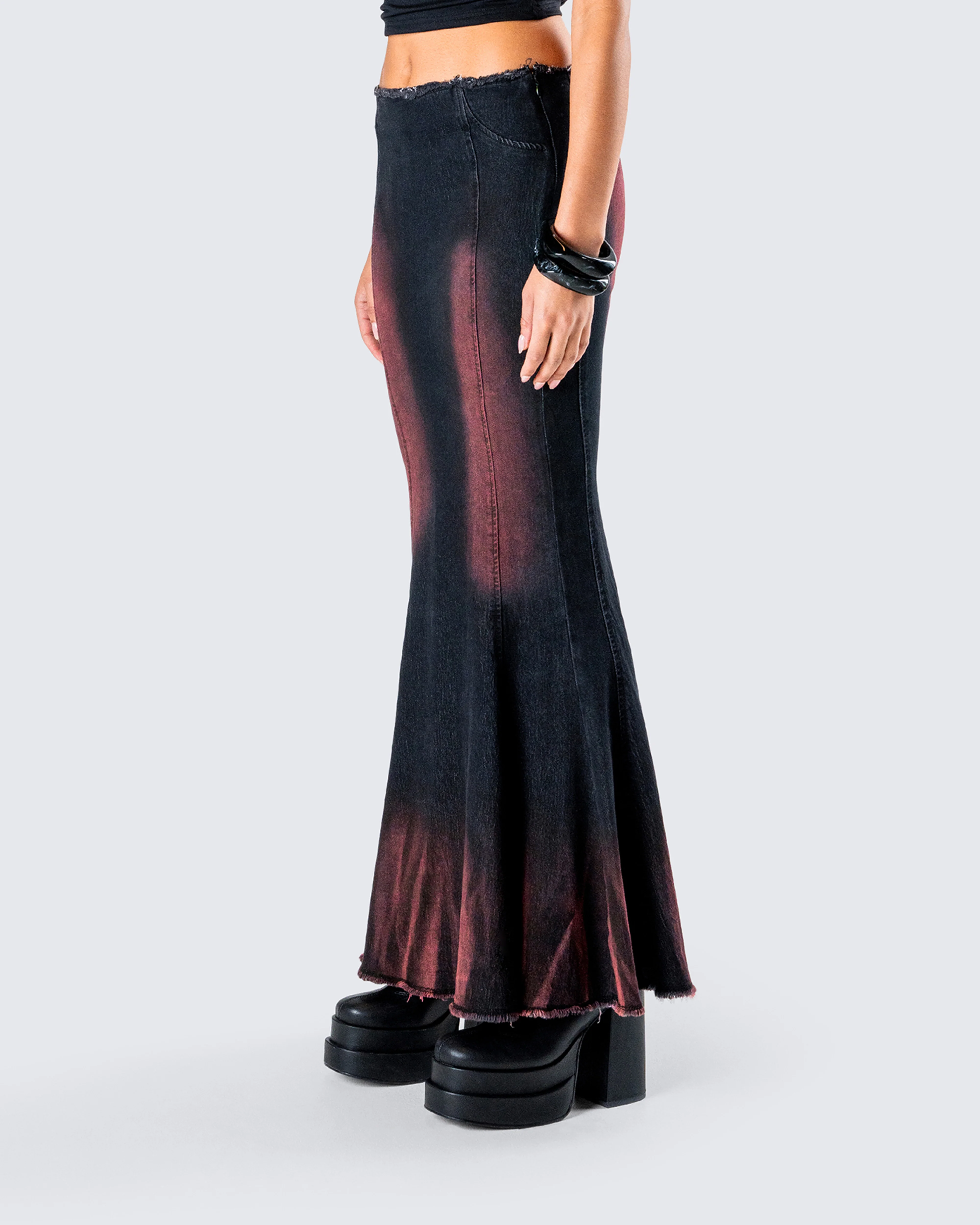 Raine Black Washed Maxi Skirt - Image 5