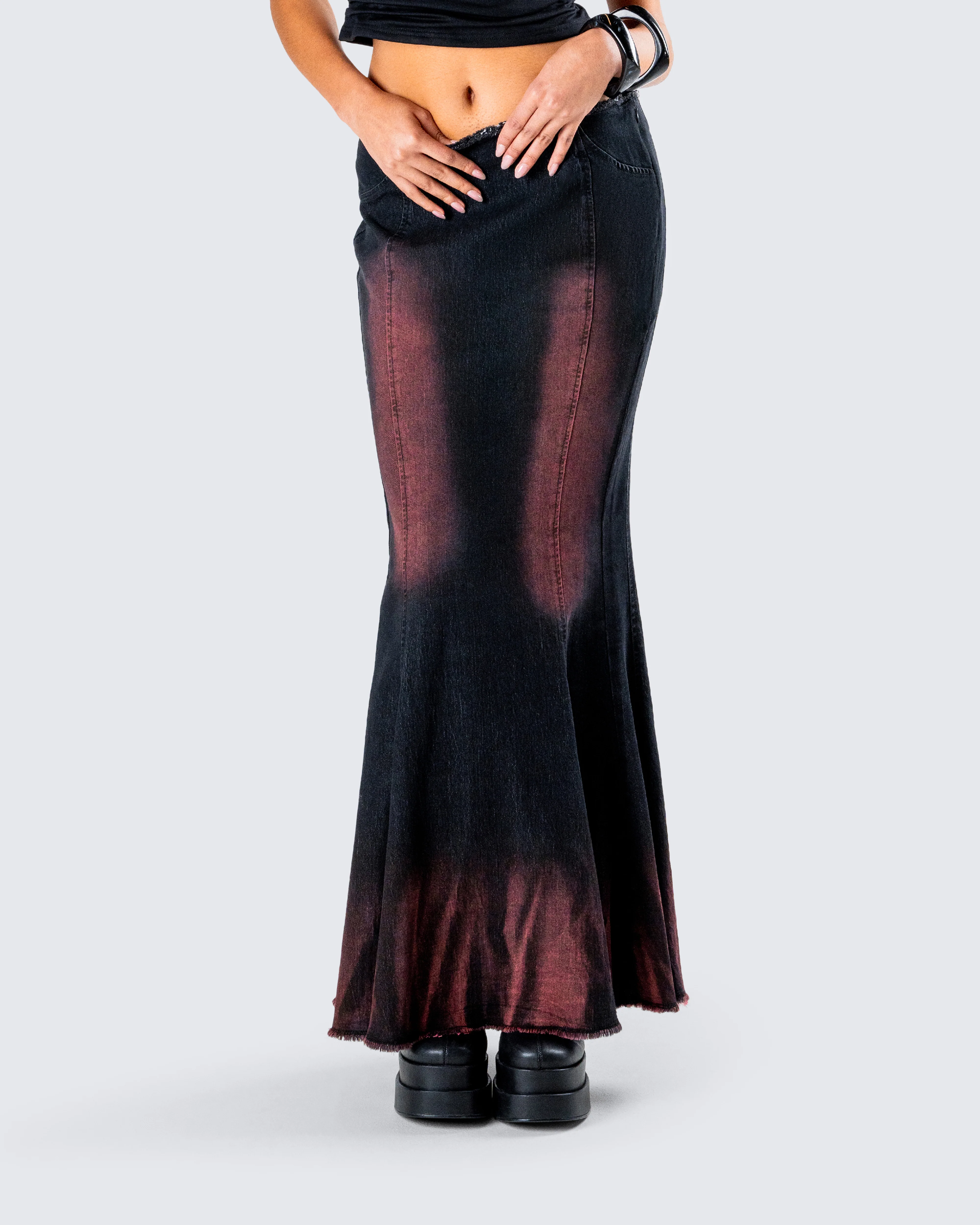 Raine Black Washed Maxi Skirt - Image 8