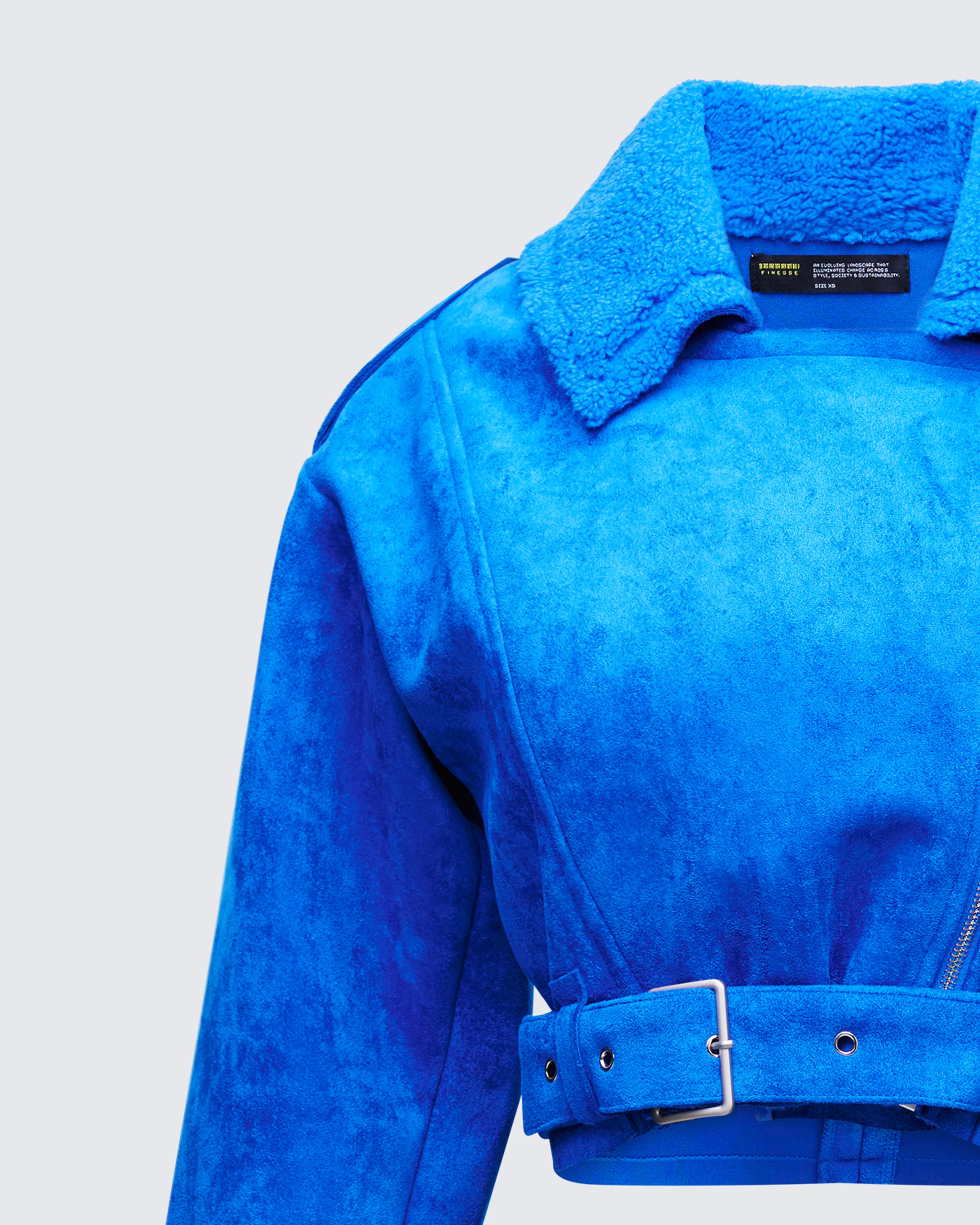 Ramona Blue Vegan Shearling Jacket - Image 6