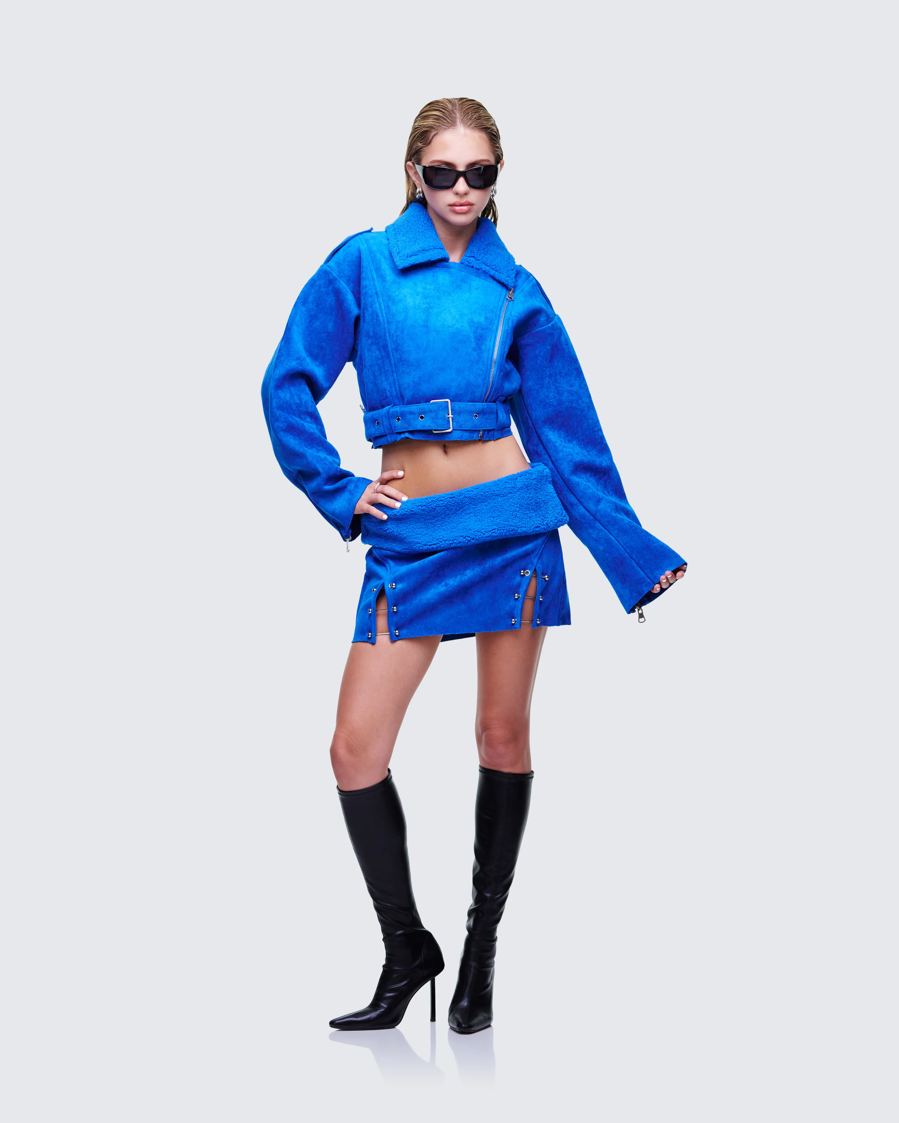 Ramona Blue Vegan Shearling Mini Skirt - Image 5