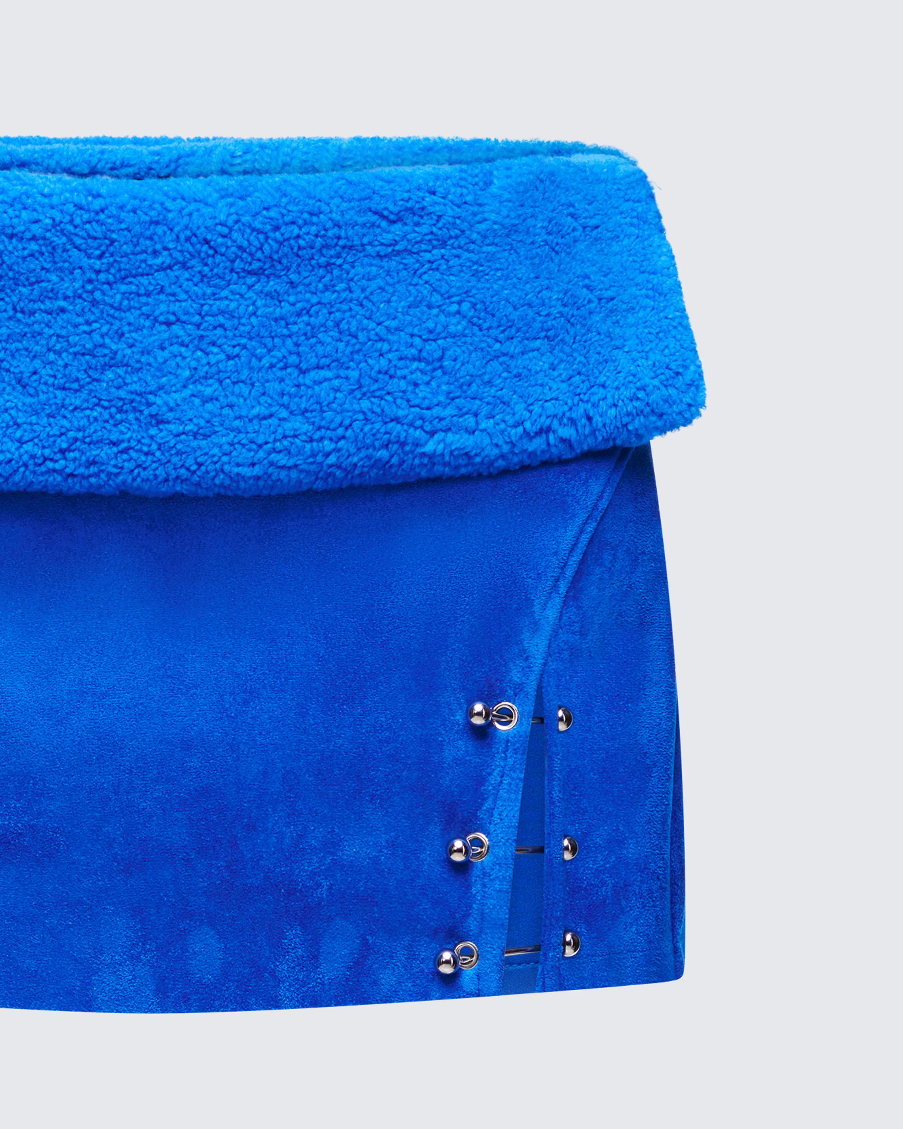 Ramona Blue Vegan Shearling Mini Skirt - Image 6