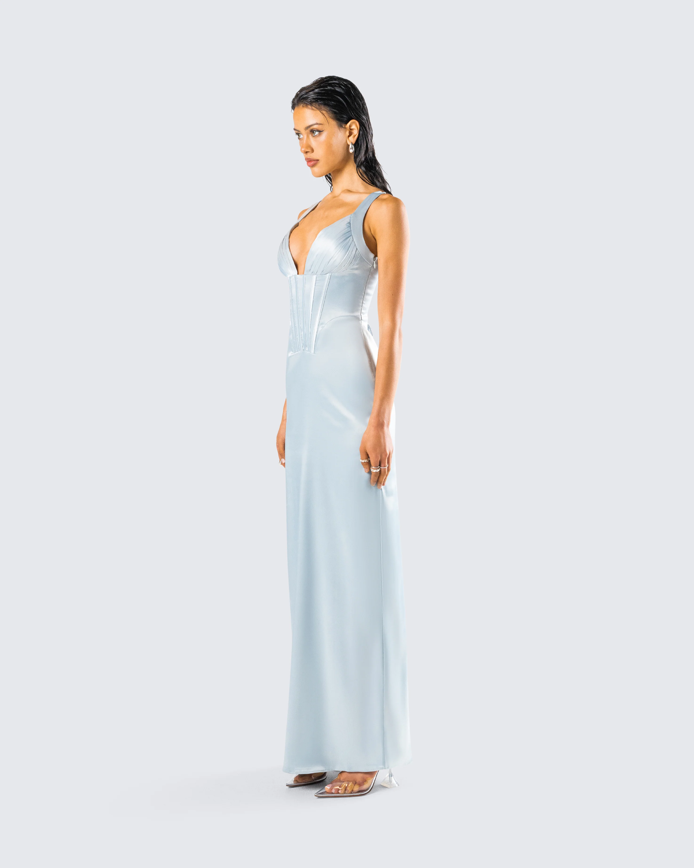 Rasha Teal Satin Corset Maxi Dress - Image 5