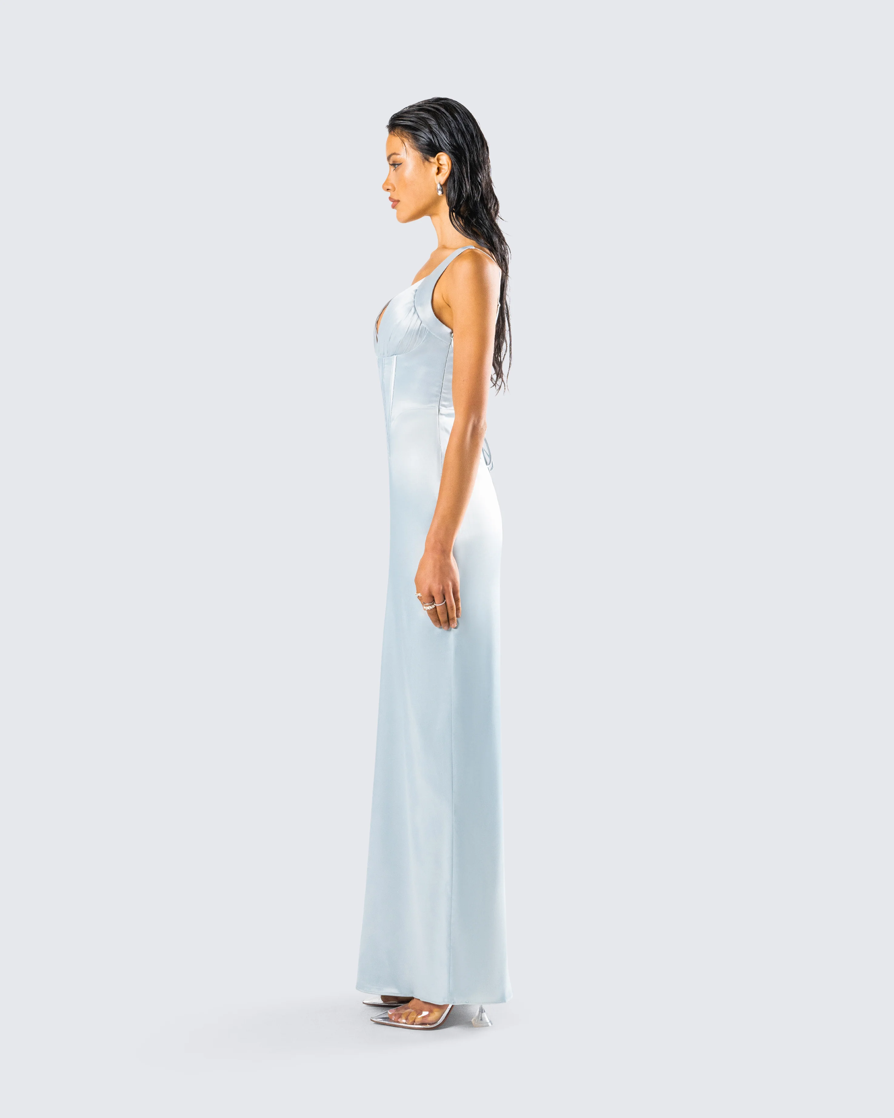 Rasha Teal Satin Corset Maxi Dress - Image 6