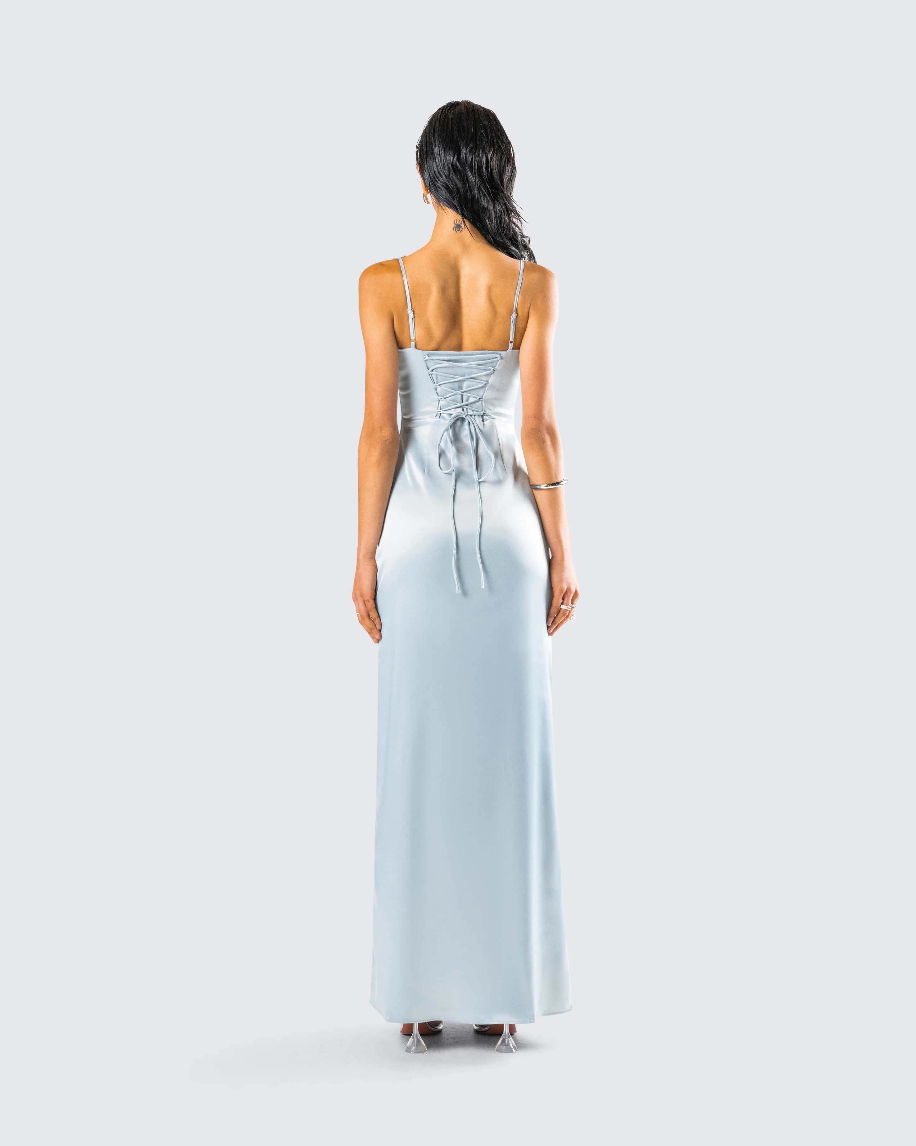 Rasha Teal Satin Corset Maxi Dress - Image 7