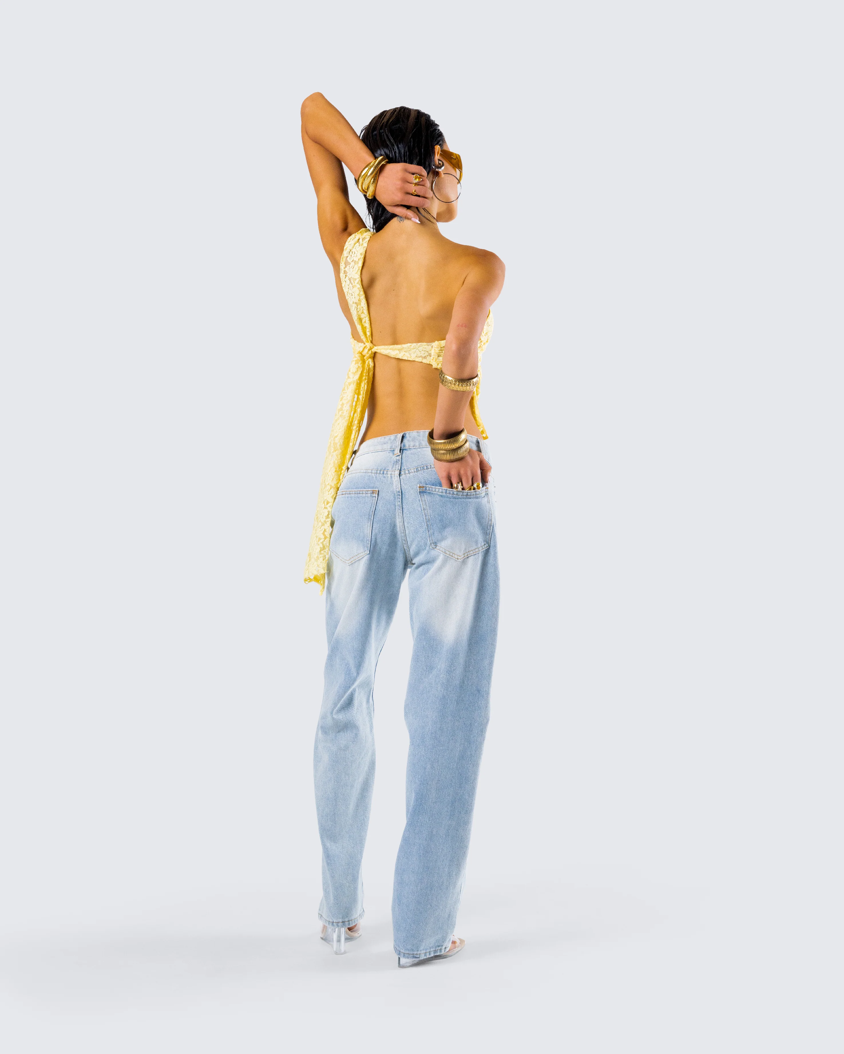 Rasima Yellow Lace Asymmetrical Top - Image 9