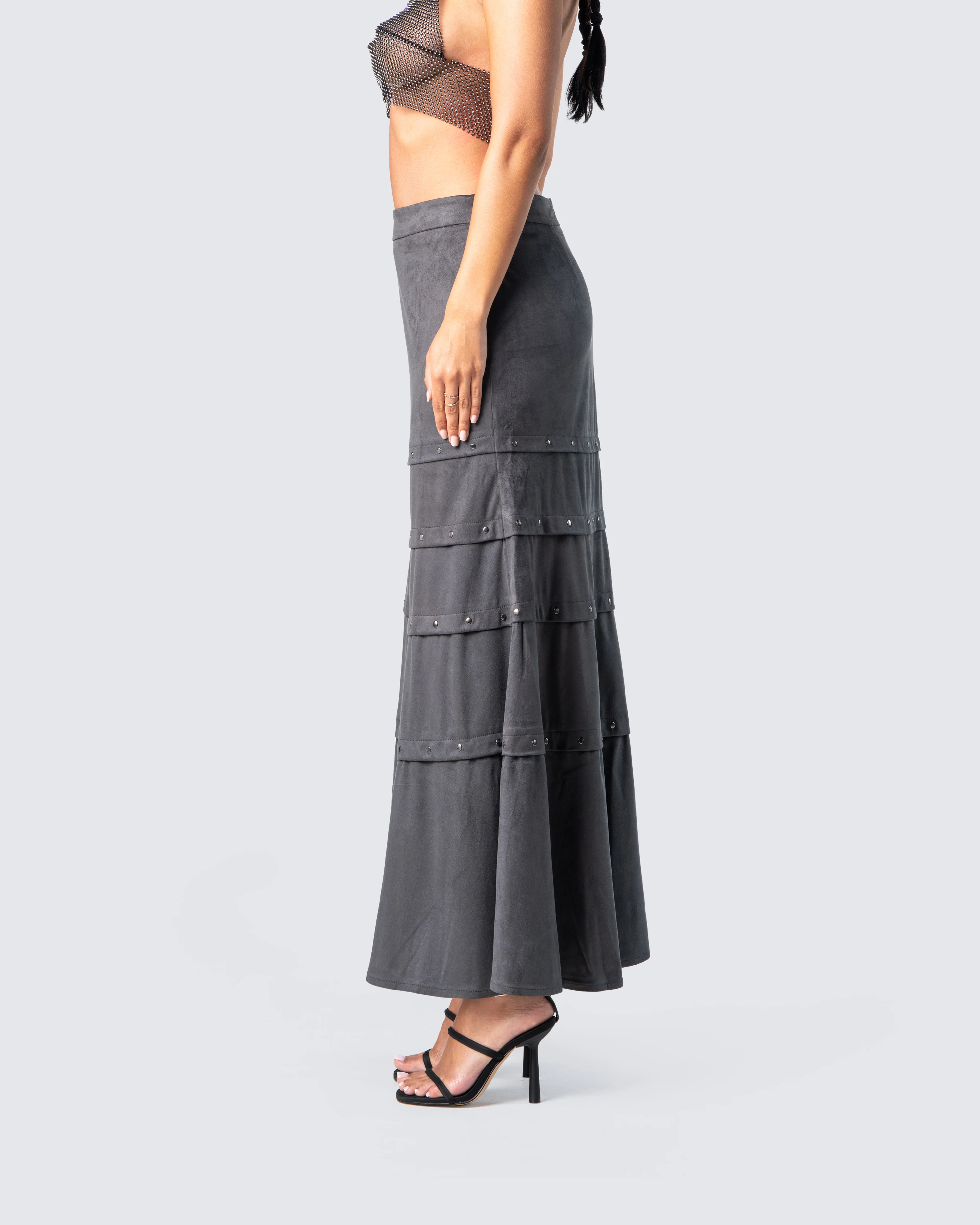 Ravi Grey Vegan Suede Maxi Skirt - Image 5