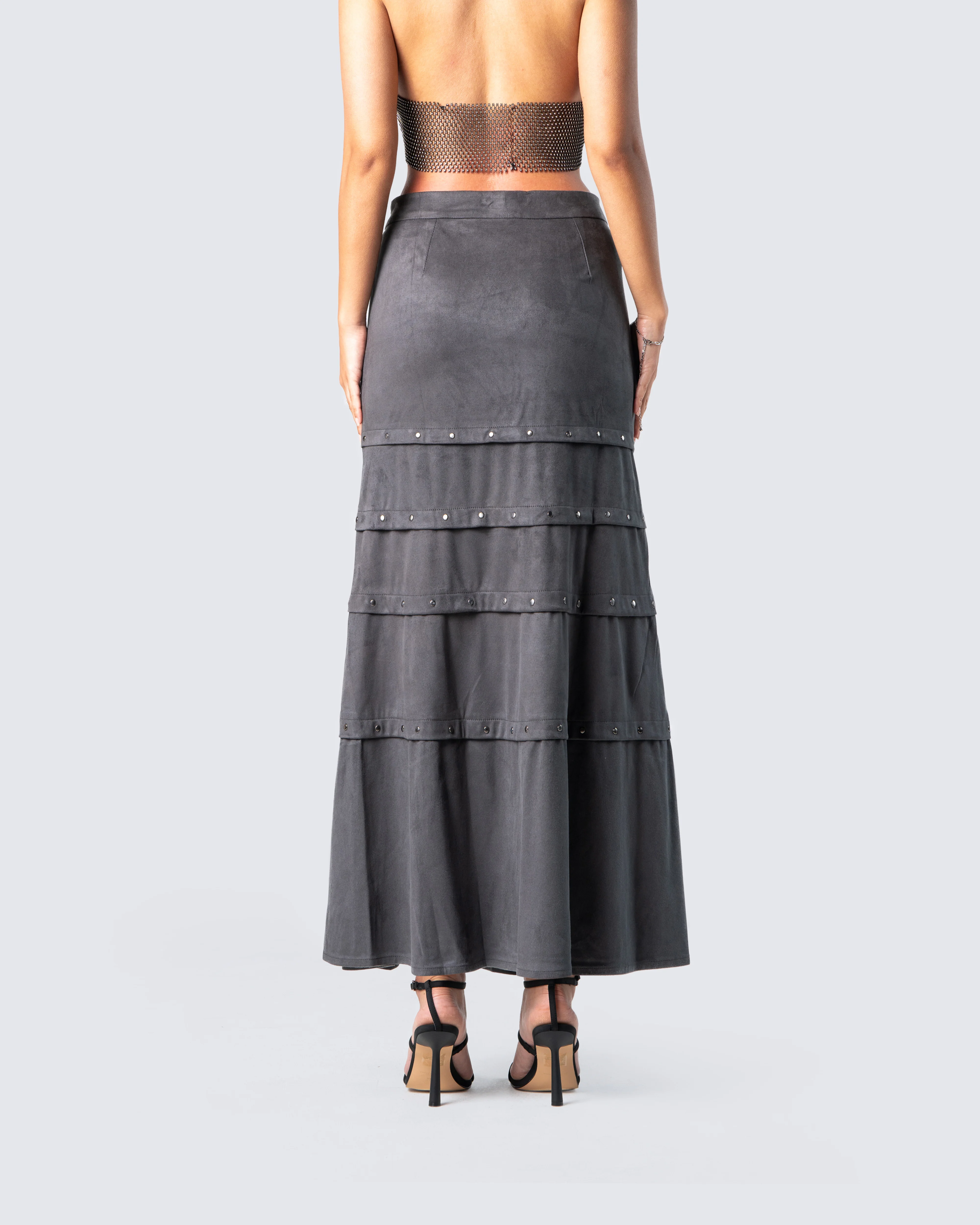 Ravi Grey Vegan Suede Maxi Skirt - Image 6