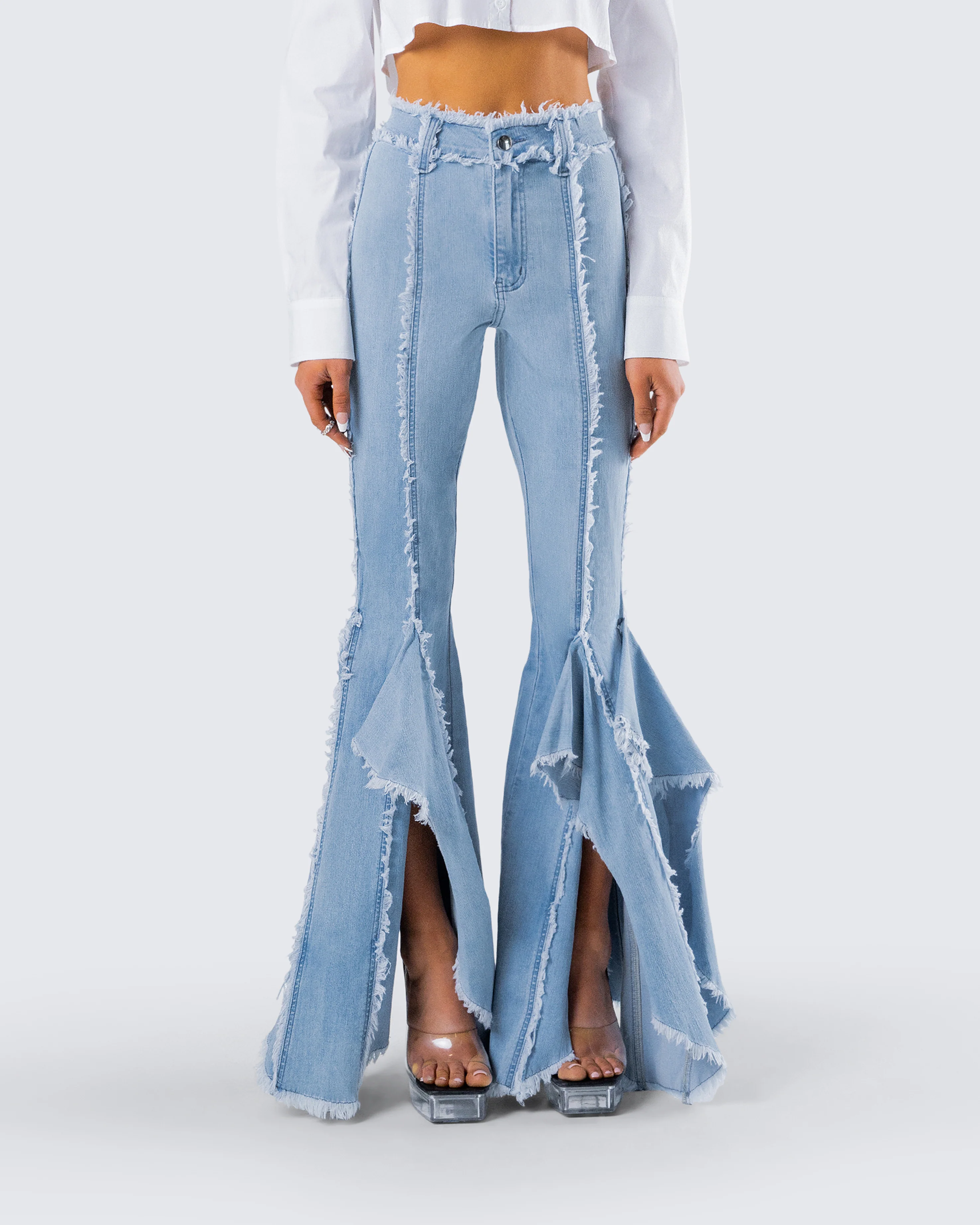 Reagan Blue Denim Frayed Jean - Image 2