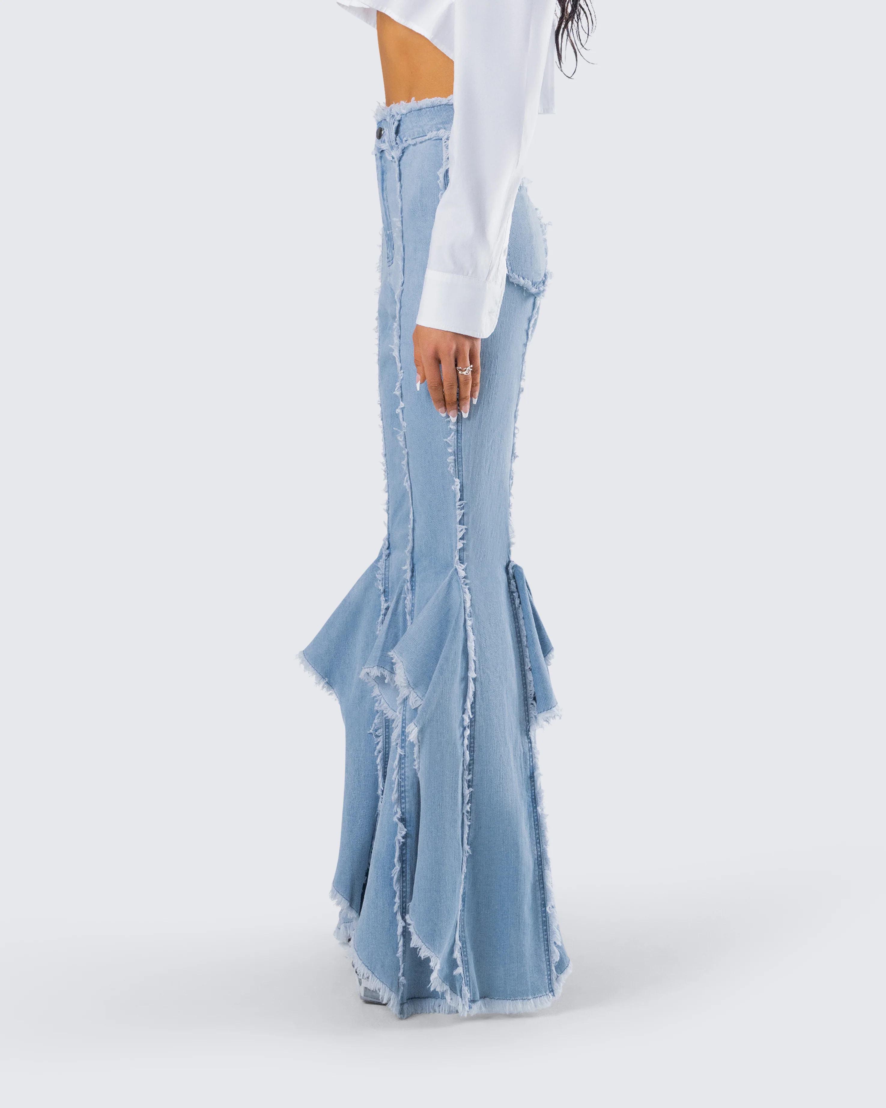 Reagan Blue Denim Frayed Jean - Image 4