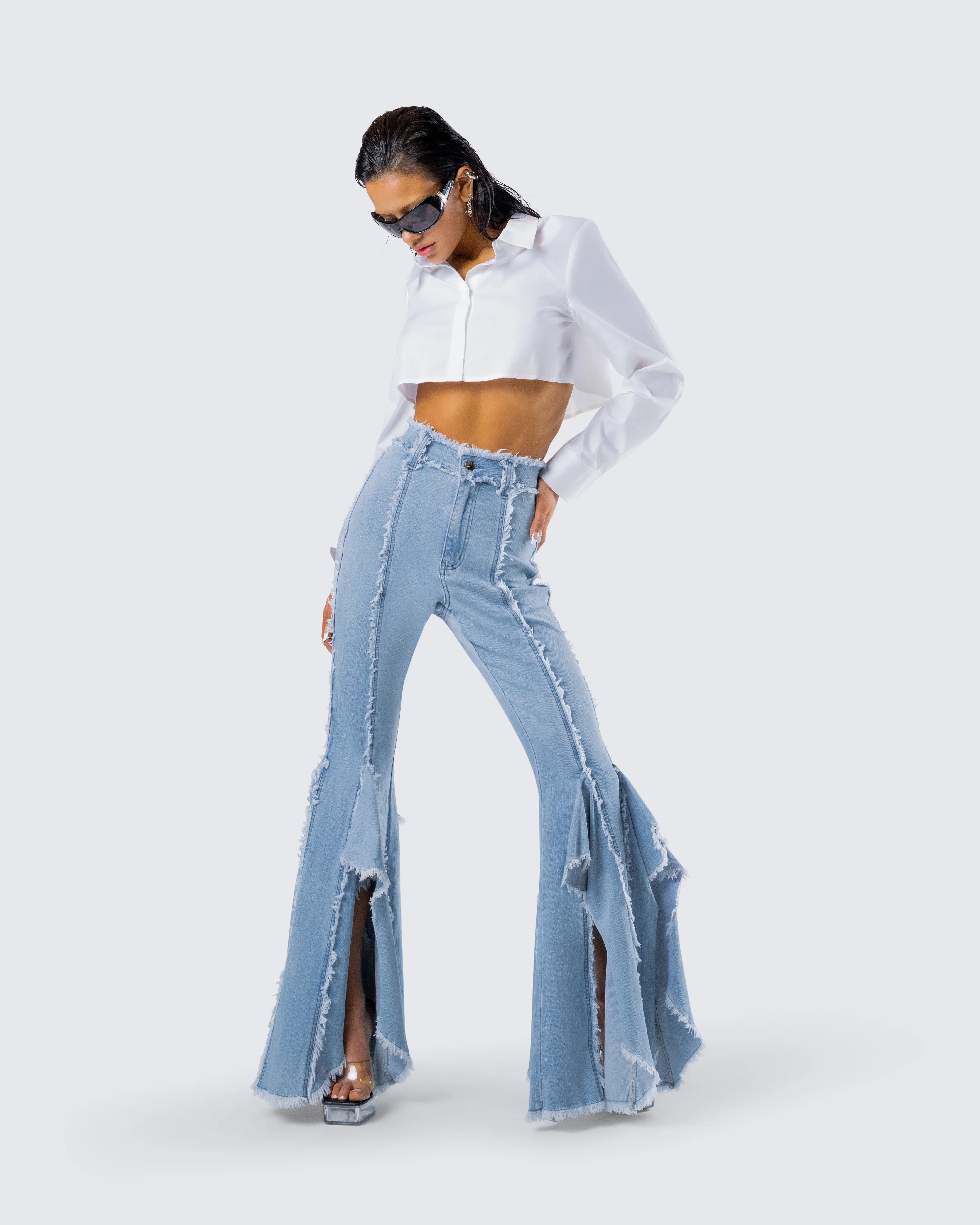 Reagan Blue Denim Frayed Jean - Image 7