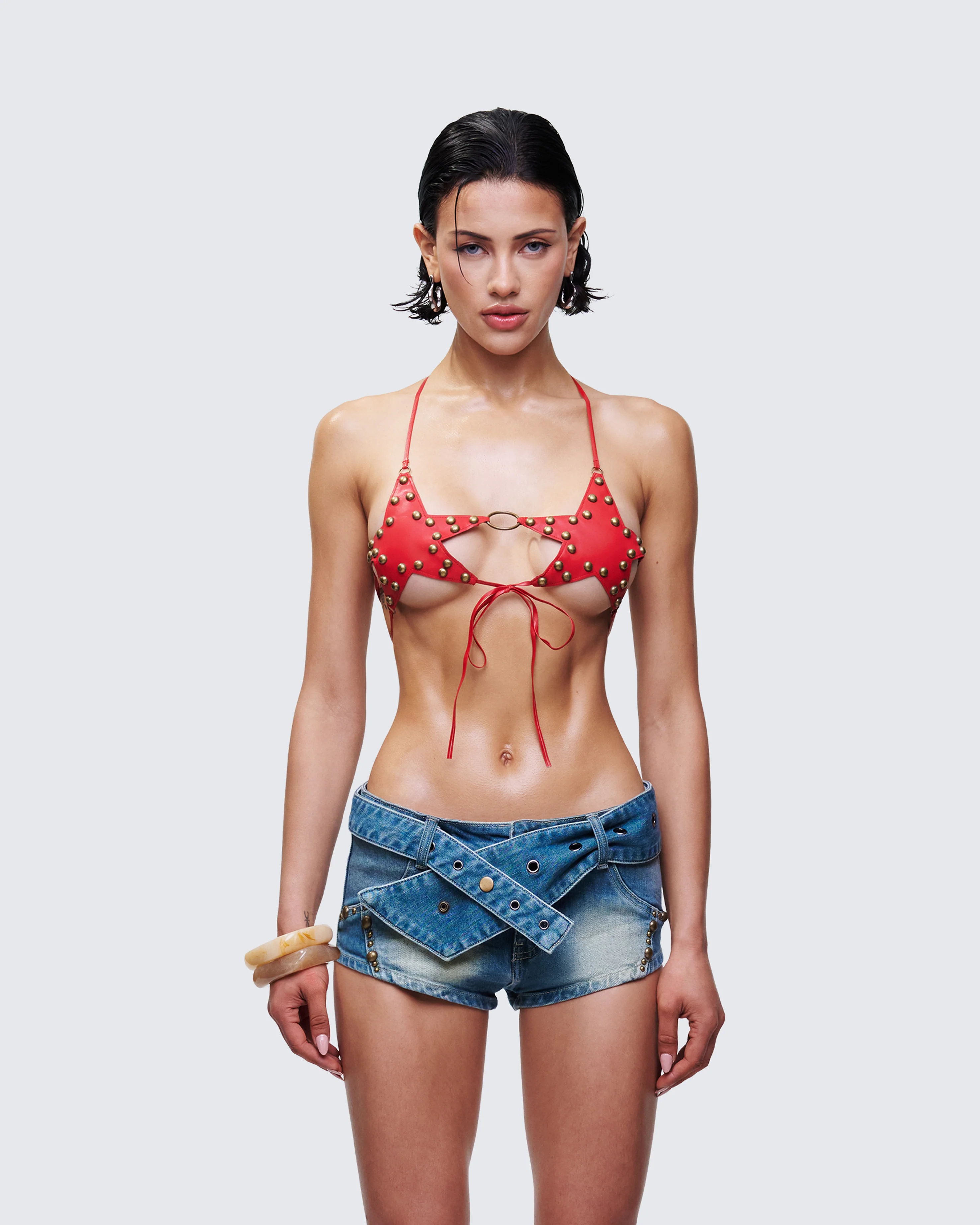 Reign Red Vegan Leather Star Bra - Image 2