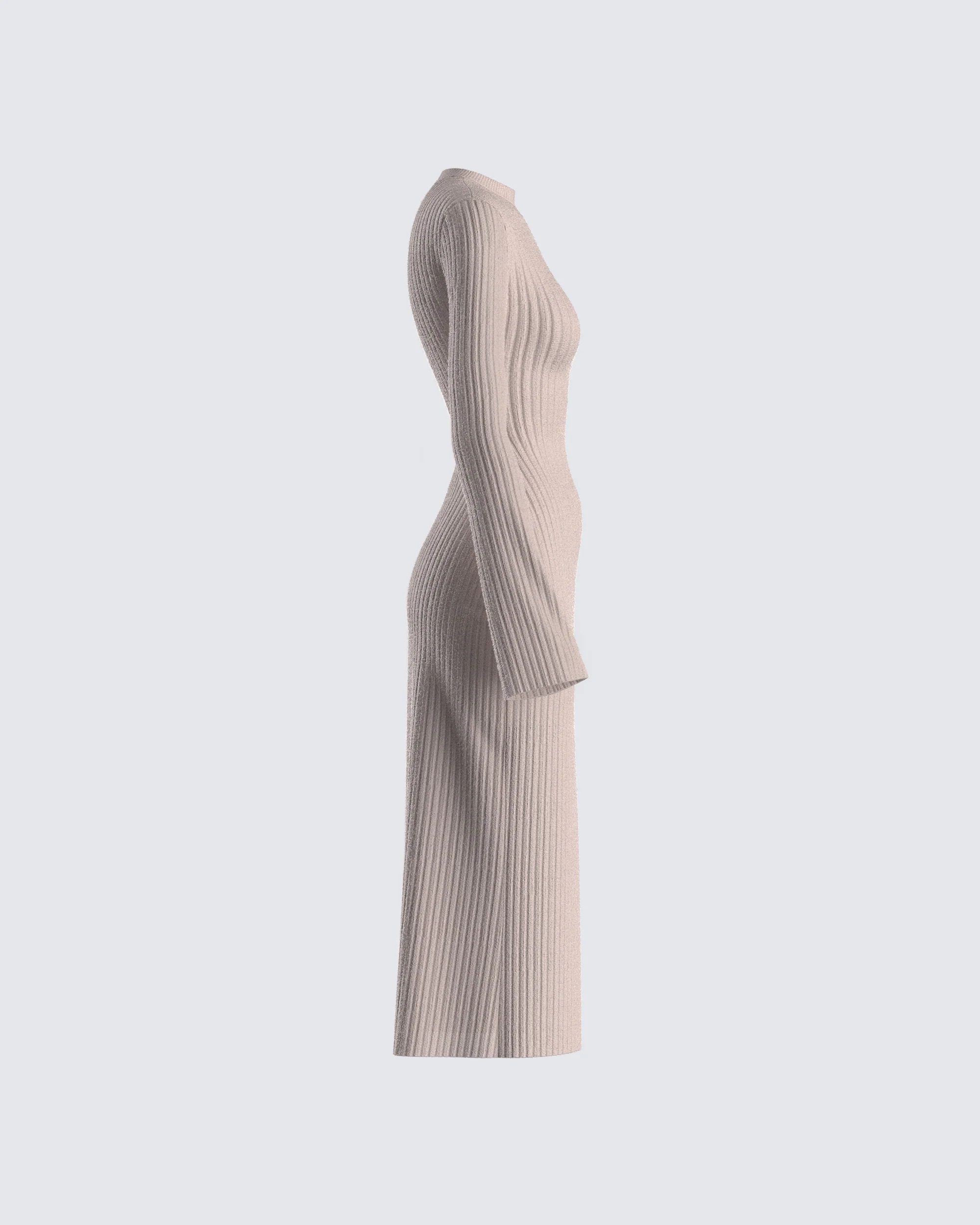 Rejina Taupe Wide Rib Midi Dress - Image 2