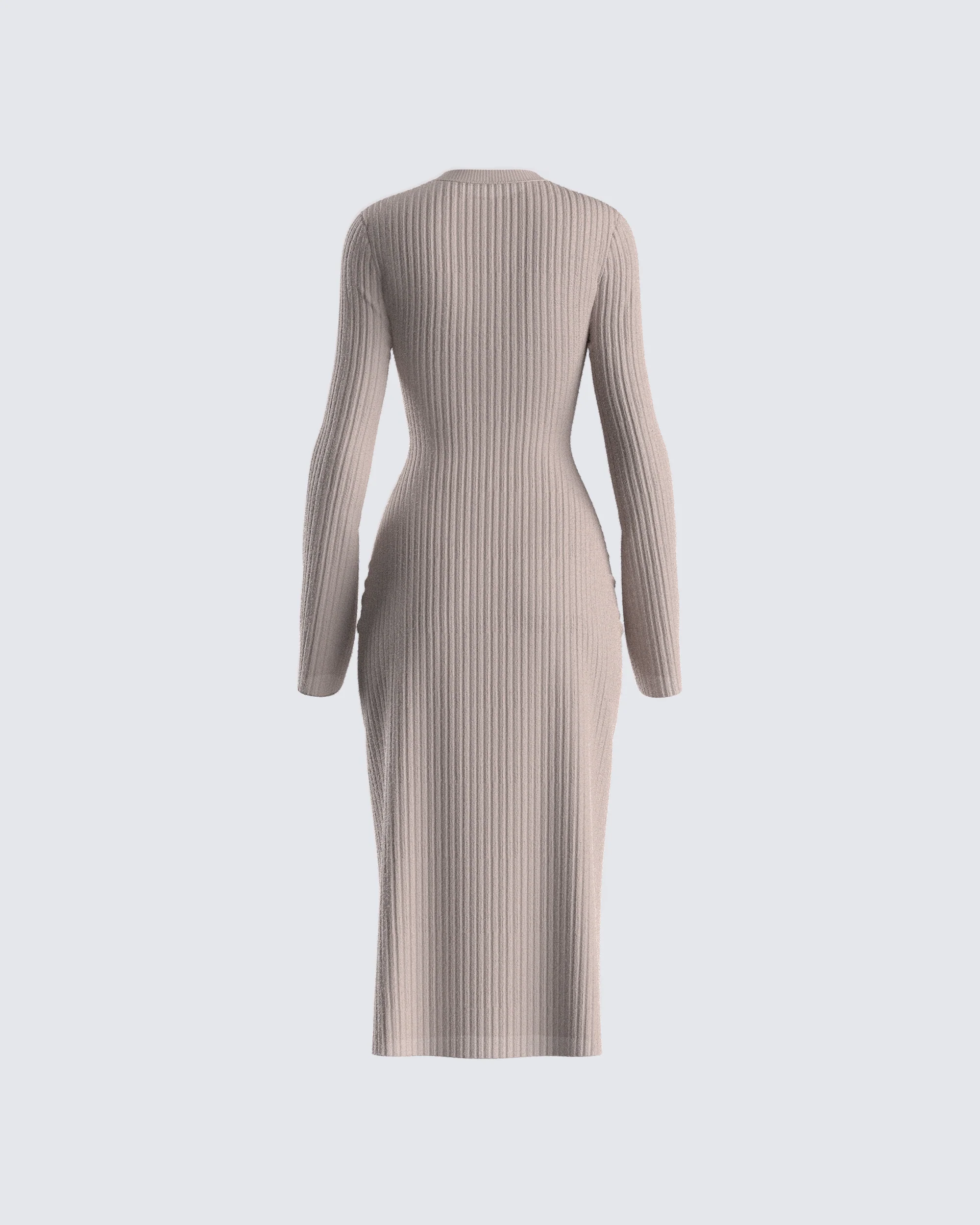 Rejina Taupe Wide Rib Midi Dress - Image 3
